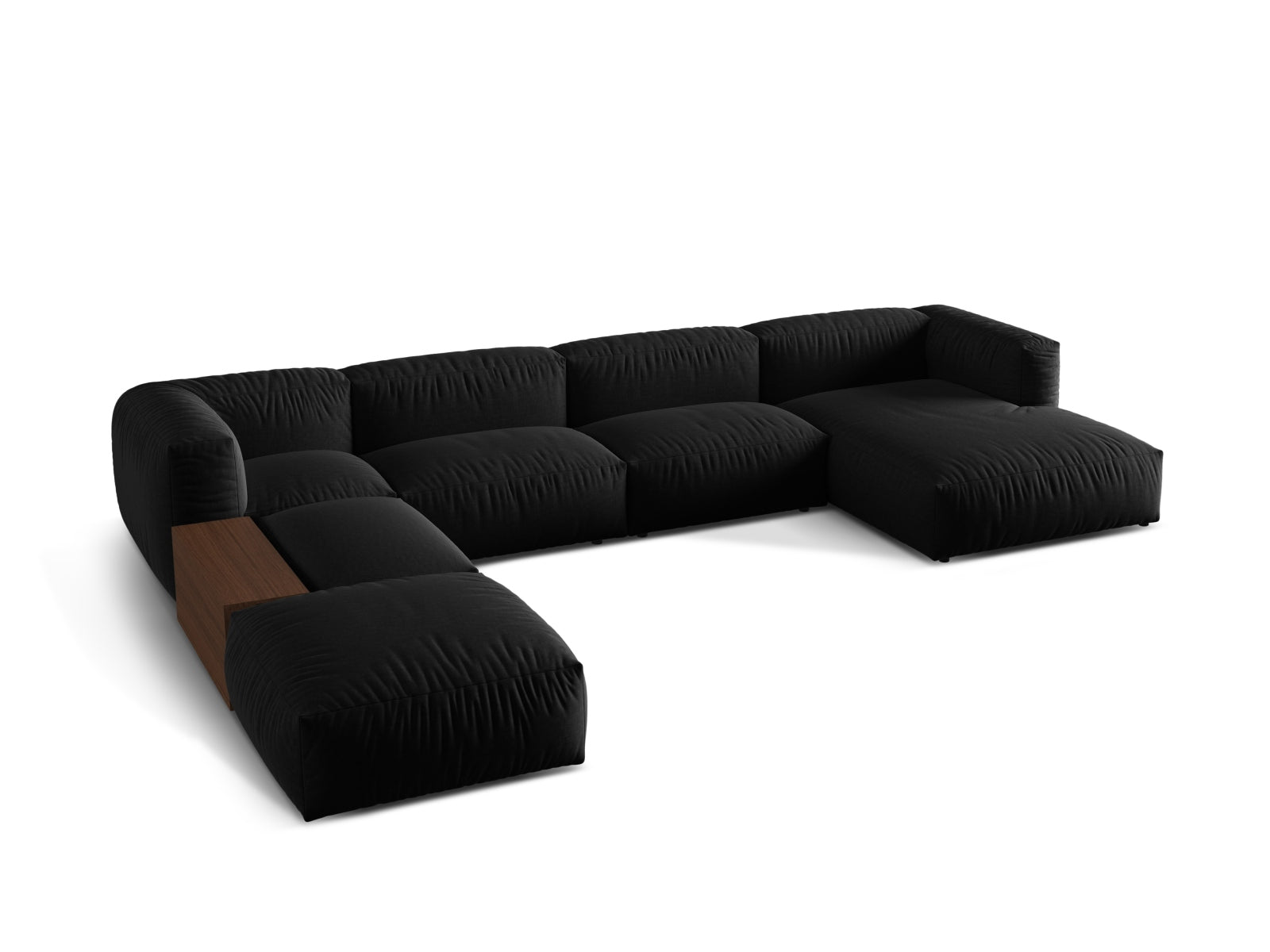 Elegantes, modulares Panoramic Ecksofa in Schwarz, ideal für stilvolle Wohnräume. Komfortables 5-Sitzer-Design von Micadoni.