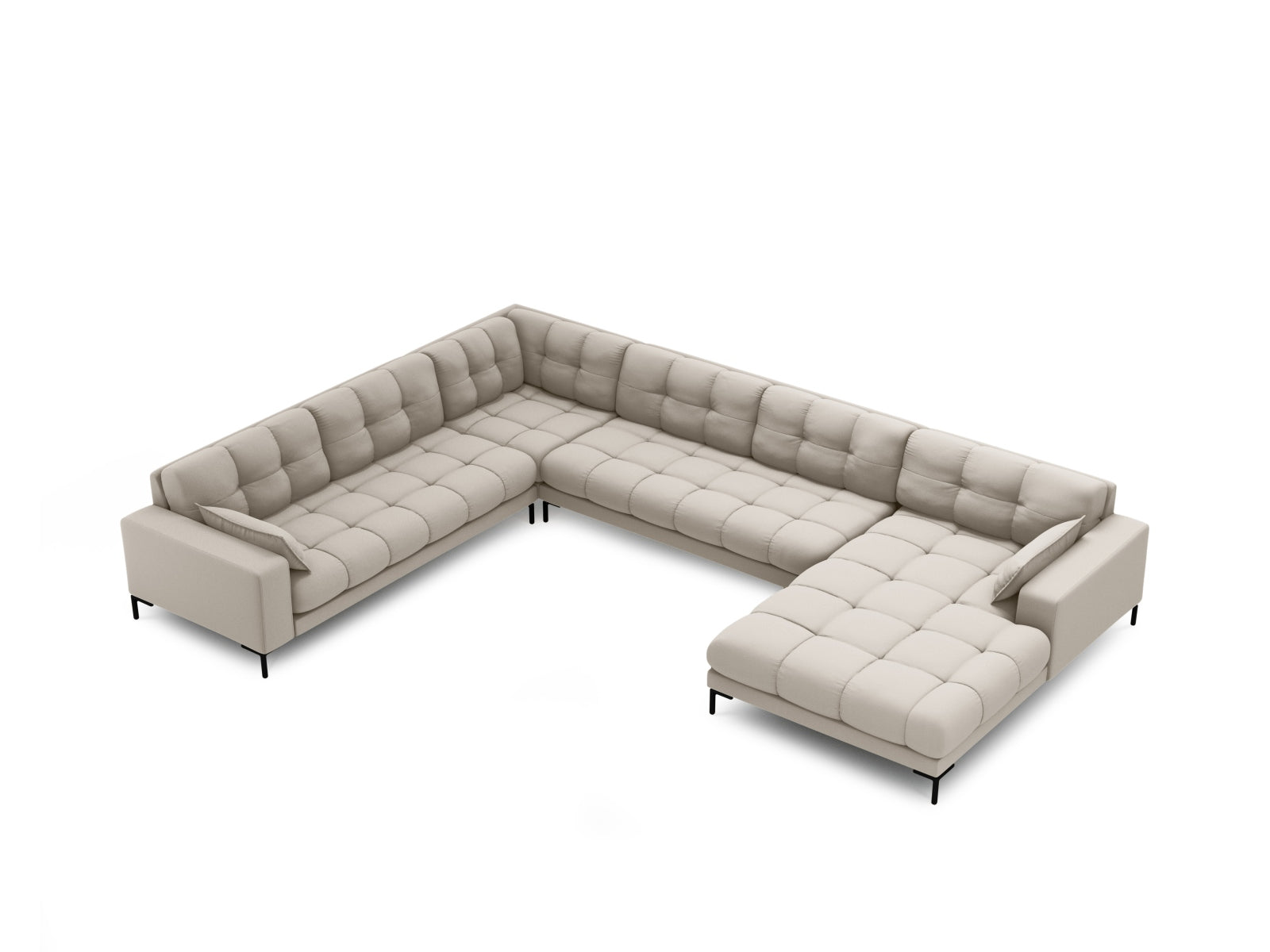 Elegantes Mamaia Panoramic Ecksofa links in Beige und Schwarz, 7 Sitzer, ideal für stilvolle Wohnräume, von Micadoni.