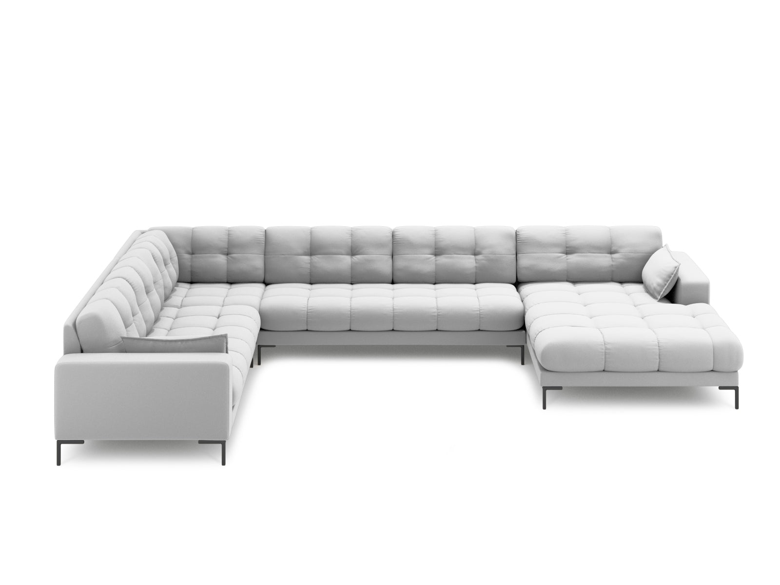 Stylisches Mamaia Panoramic Ecksofa links in Hellgrau und Schwarz, ideal für moderne Wohnräume, präsentiert von Micadoni.