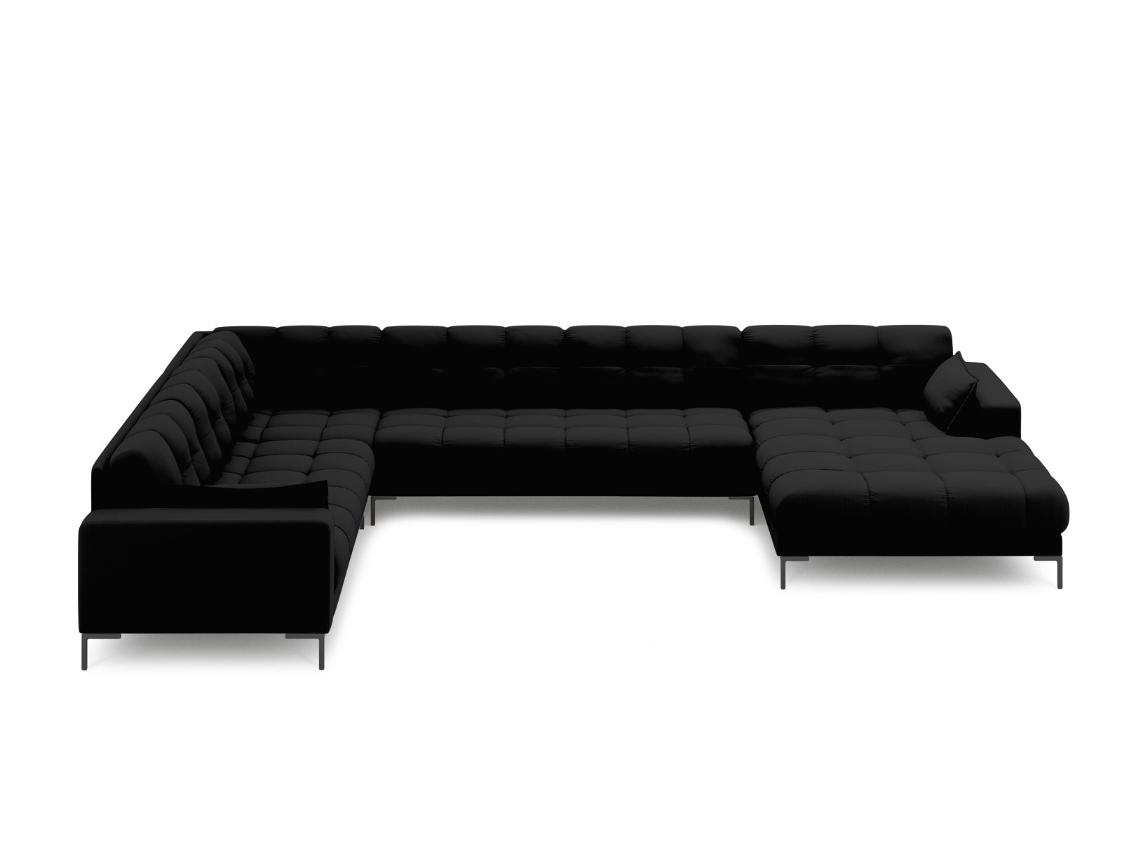 Elegantes Mamaia Panoramic Ecksofa links in Schwarz, ideal für stilvolle Wohnräume. Komfortables 7-Sitzer-Design von Micadoni.
