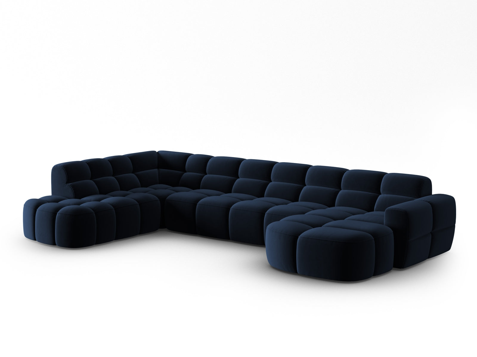 Entdecken Sie das elegante Lisa Velour Panoramic Ecksofa links 7 Sitzer von Micadoni. Ideal für stilvolle Wohnzimmer, vereint es Komfort und modernes Design.