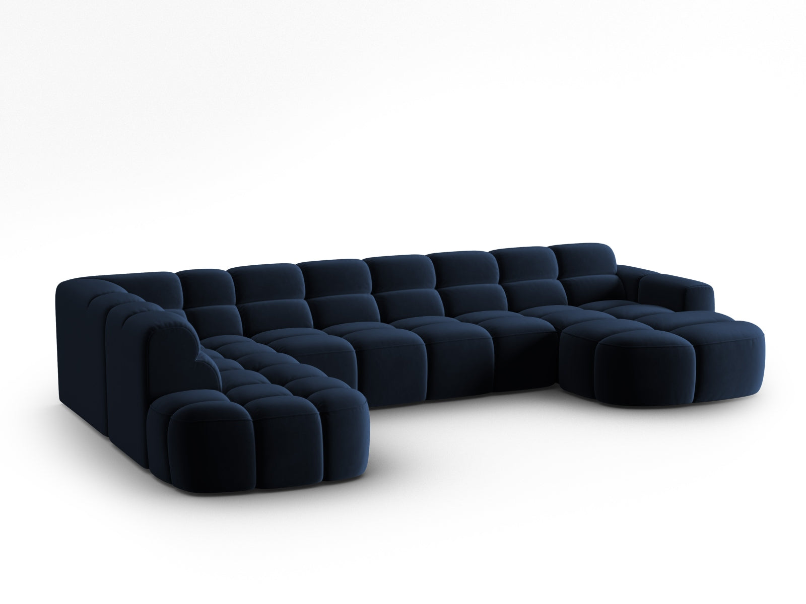 Erleben Sie das stilvolle Lisa Velour Panoramic Ecksofa links 7 Sitzer von Micadoni. Perfekt für Ihr modernes Wohnzimmer, vereint es Eleganz und Gemütlichkeit.
