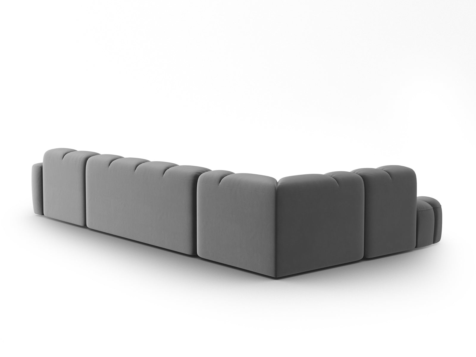 Entdecken Sie das elegante Lisa Velour Panoramic Ecksofa links 7 Sitzer von Micadoni. Ideal für stilvolle Wohnzimmer, vereint es Komfort und modernes Design.