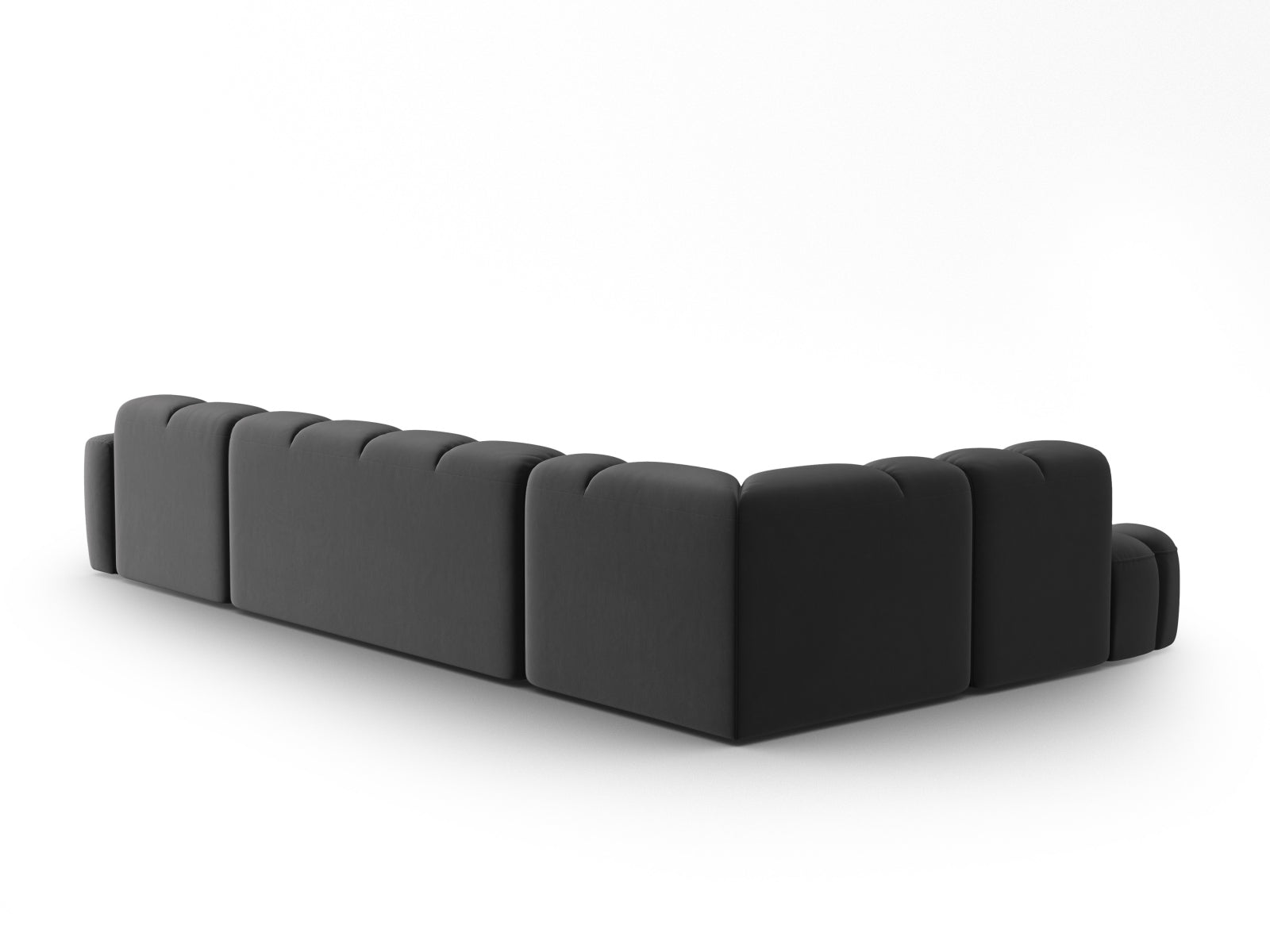 Entdecken Sie das elegante Lisa Velour Panoramic Ecksofa links 7 Sitzer von Micadoni. Ideal für stilvolle Wohnzimmer, vereint es Komfort und modernes Design.