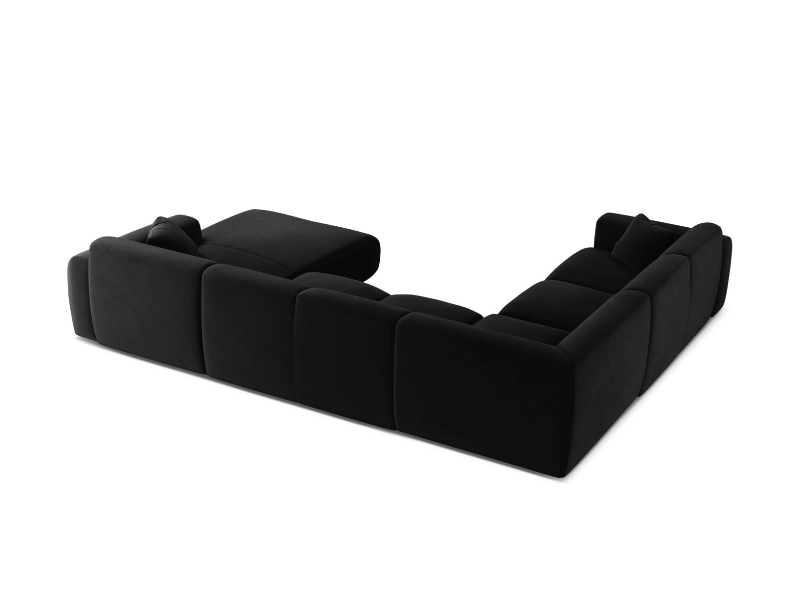 Stylisches 6-Sitzer Ecksofa Molino in Schwarz, bietet flexibles Design und hohen Komfort für entspannte Stunden im Wohnzimmer.