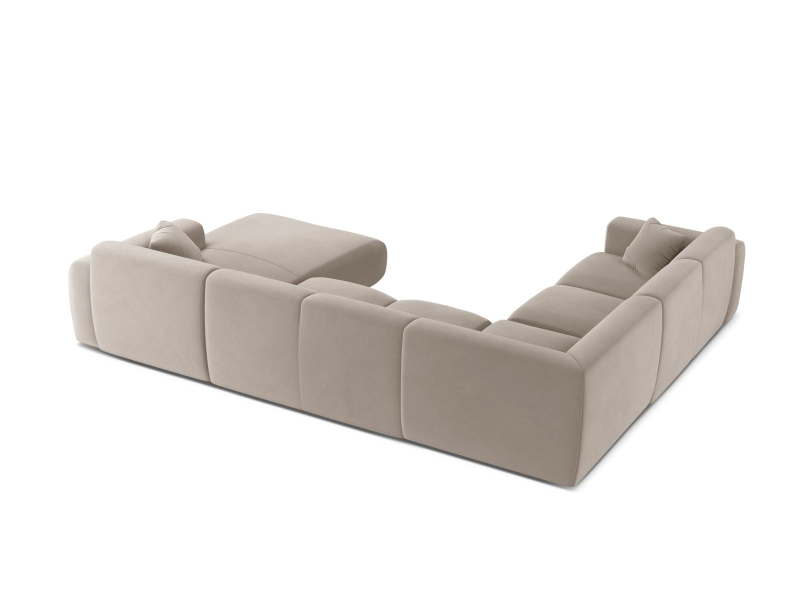 Modulares 6-Sitzer Ecksofa Molino in sanftem Beige, perfekt für stilvolle Wohnzimmer, vereint Komfort und modernes Design.