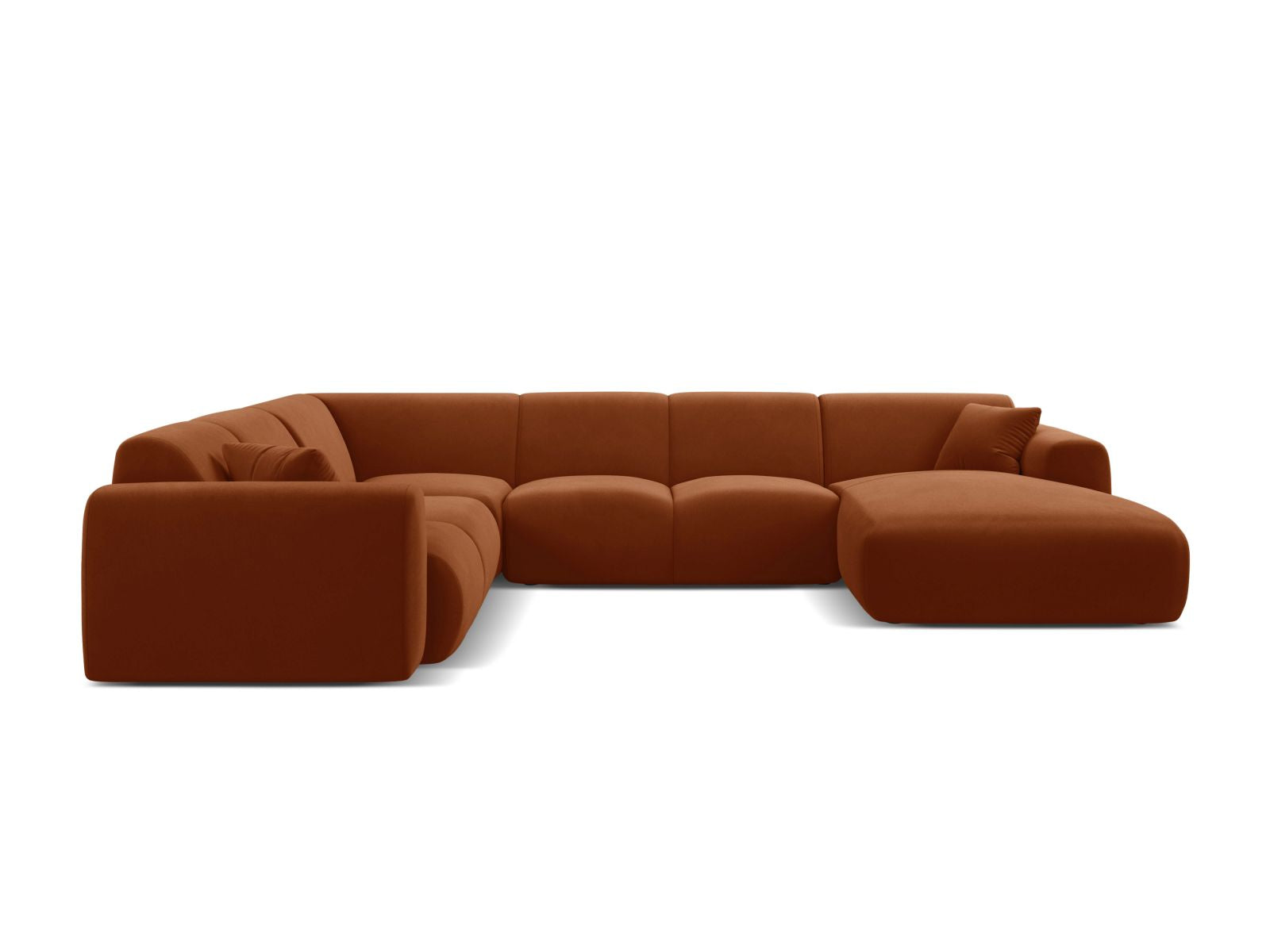 Elegantes 6-Sitzer Ecksofa Molino in Terracotta-Casino, ideal für moderne Wohnräume, präsentiert in stilvollem Design.
