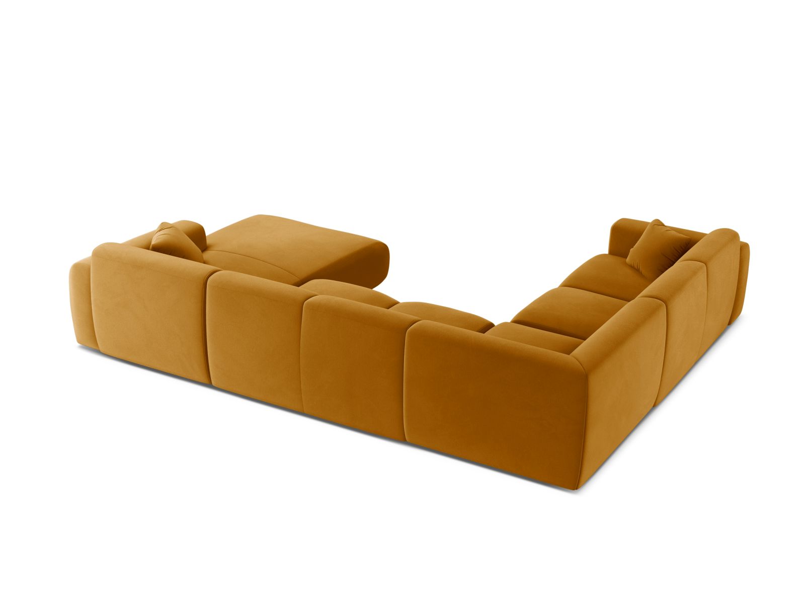 Modulares 6-Sitzer Ecksofa Molino in leuchtendem Gelb, perfekt für stilvolle Wohnlandschaften, bietet Komfort und Eleganz.