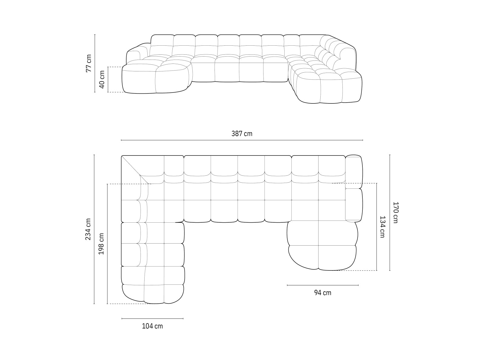 Entdecken Sie das elegante Lisa Panoramic Ecksofa links 7 Sitzer von Micadoni. Hochwertiger Velours, grosszügiger Platz und modernes Design für Ihr Wohnzimmer.