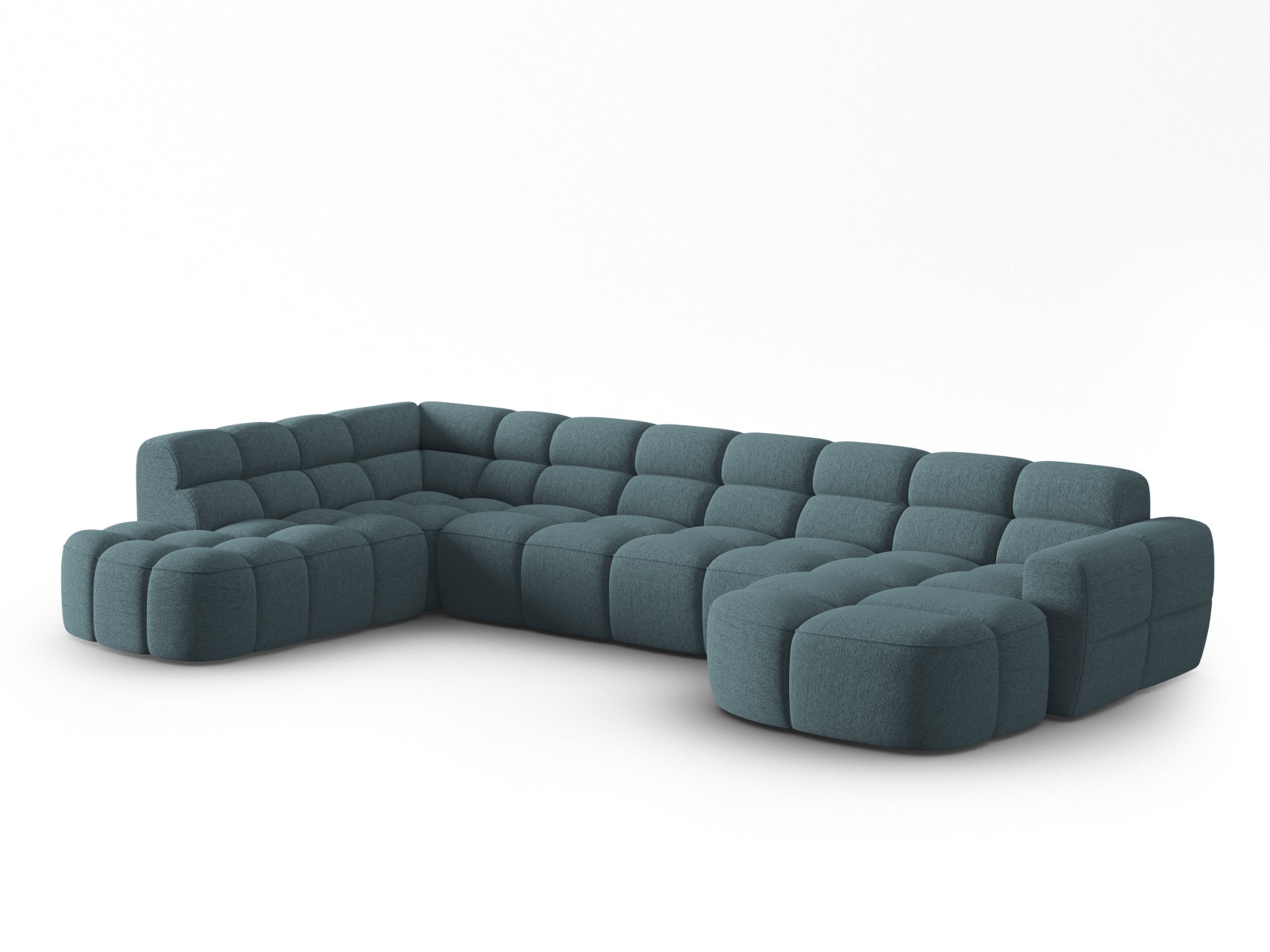 Erleben Sie das stilvolle Lisa Panoramic Ecksofa links 7 Sitzer von Micadoni. Luxuriöser Velours, viel Platz und zeitgemässes Design für Ihr Zuhause.