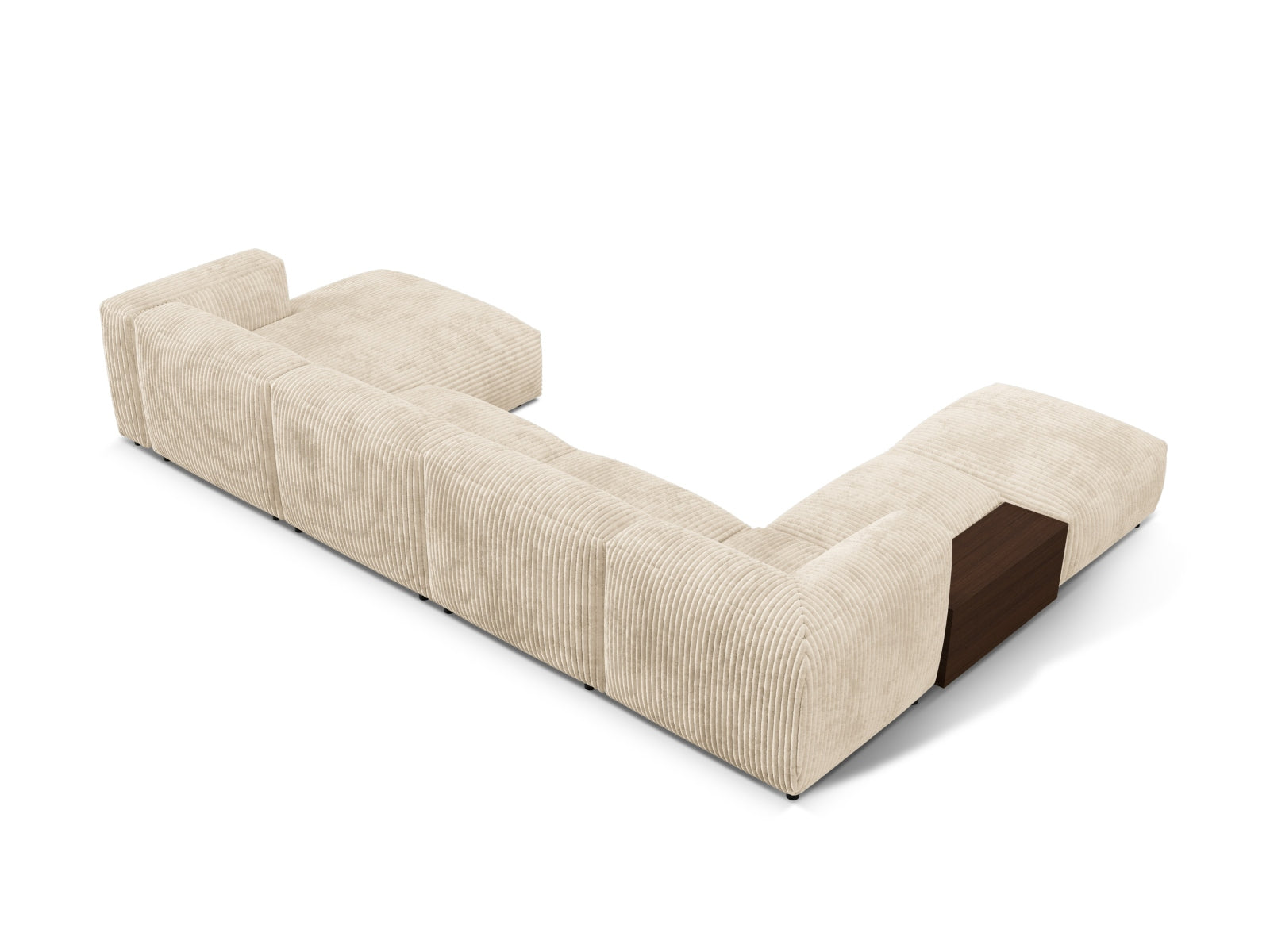 Modernes, modulares Ecksofa links in sanftem Beige, perfekt für gemütliche Wohnzimmer. 5-Sitzer von Micadoni, stilvoll und funktional.