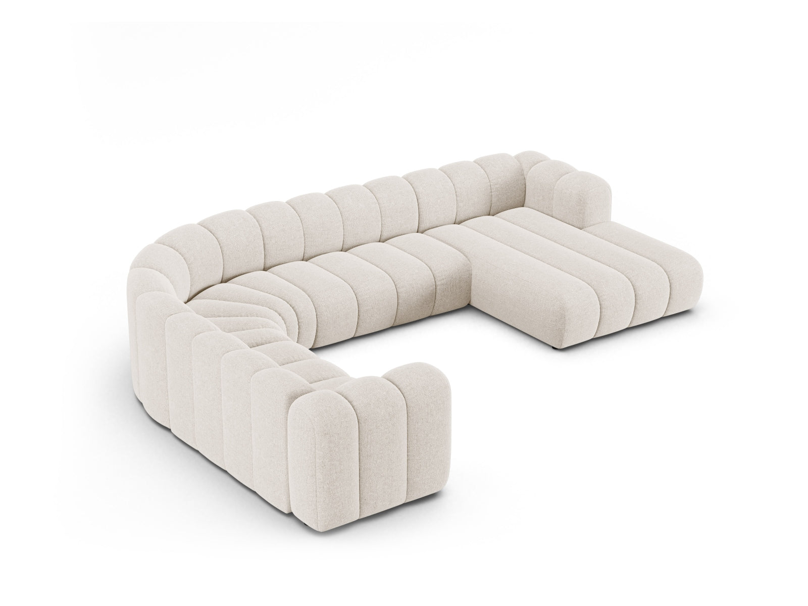 Modernes Lupine Modular Panoramic Ecksofa links für 6 Personen in hellem Beige, perfekt für gemütliche und stilvolle Wohnzimmer.