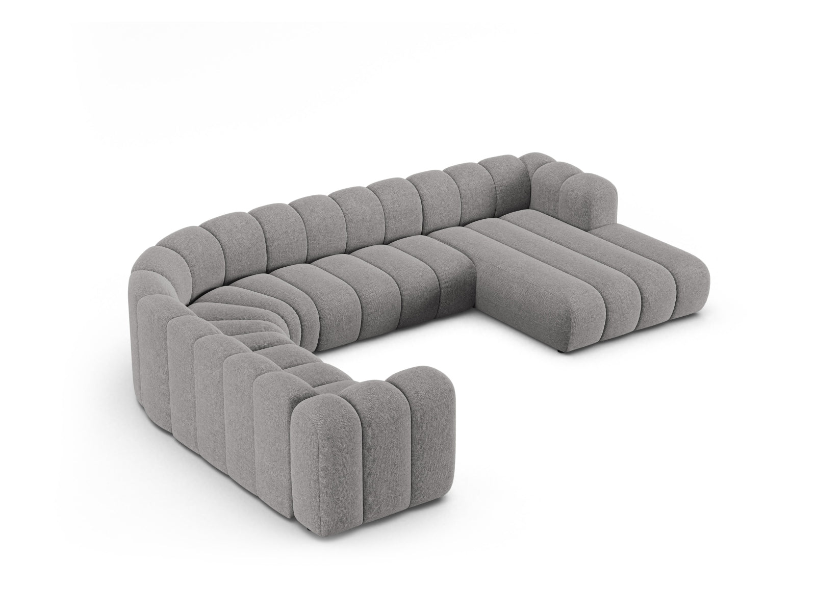 Modernes Lupine Modular Panoramic Ecksofa links für 6 Personen in sanftem Grau, perfekt für gemütliche und stilvolle Wohnzimmer.