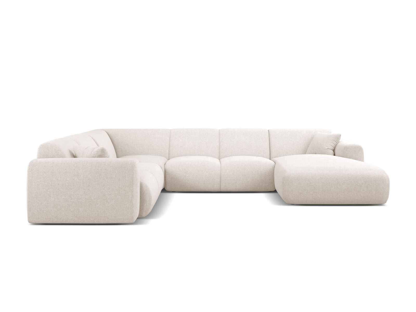 Elegantes 6-Sitzer Ecksofa Molino in hellem Beige, ideal für moderne Wohnräume, mit modularer Bauweise für individuelle Gestaltung.