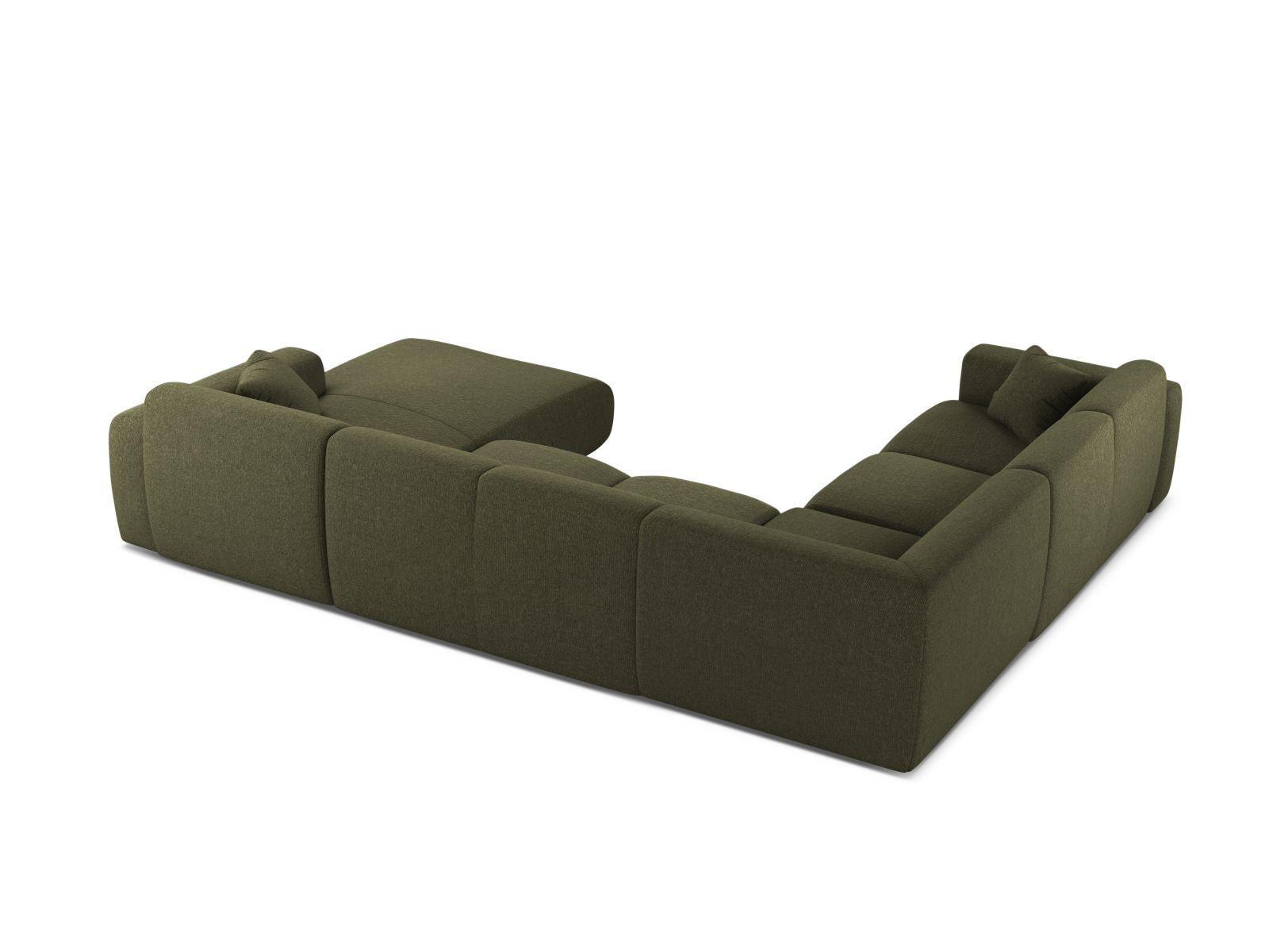 Modulares 6-Sitzer Ecksofa Molino in ansprechendem Grün, bietet großzügigen Platz und modernes Design für gemütliche Zusammenkünfte.