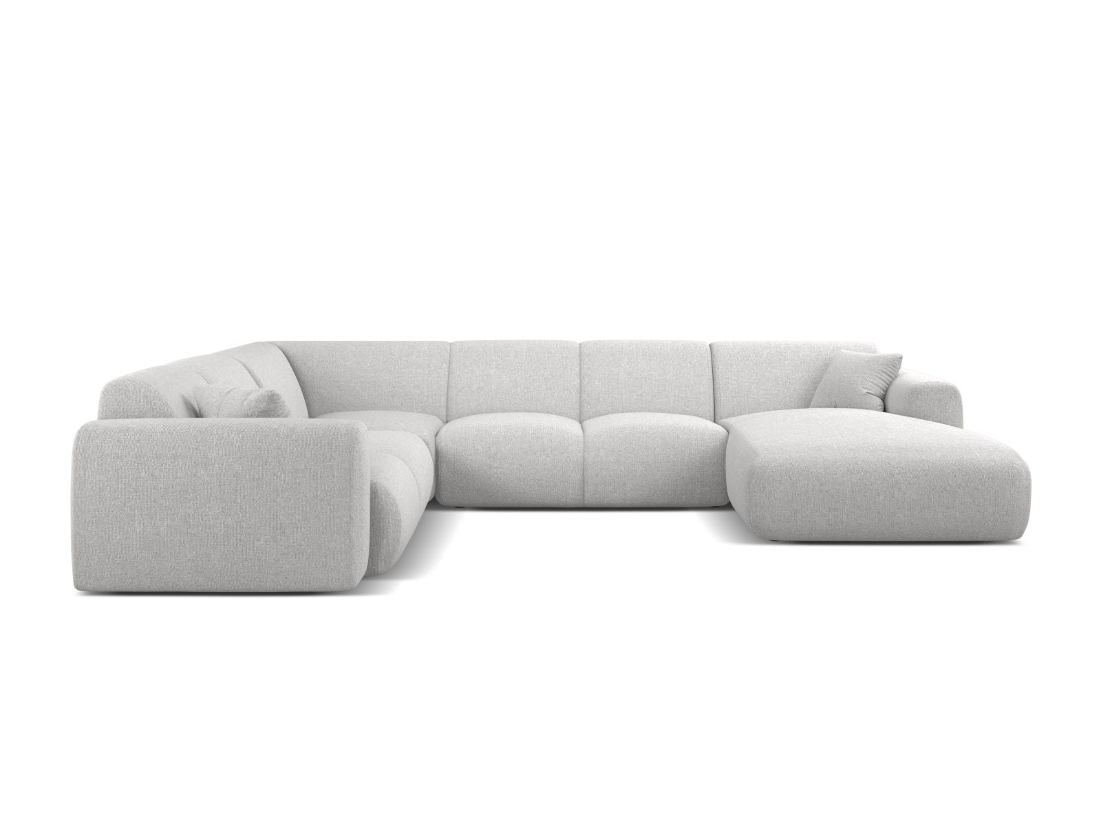 Elegantes 6-Sitzer Ecksofa Molino in Silber-Eden, ideal für moderne Wohnräume, bietet Komfort und Stil in einem modularen Design.