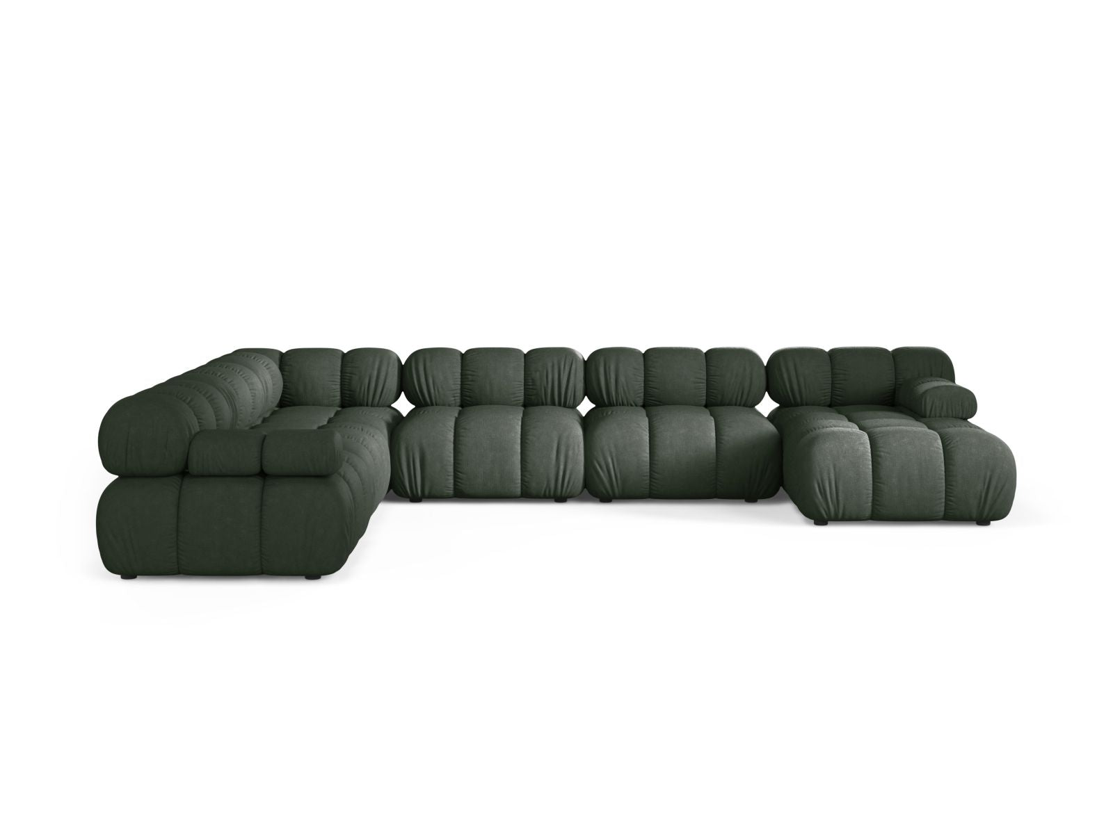Elegantes 8-Sitzer Ecksofa Panoramic links Bellis in Moss Green-Liberty, ideal für stilvolle Wohnräume und gesellige Abende.