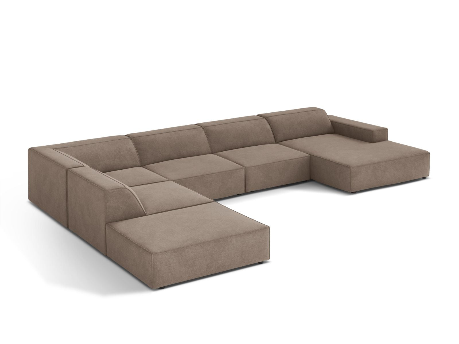 Elegantes 7-Sitzer Ecksofa Jodie in Cappuccino-Liberty, ideal für gemütliche Zusammenkünfte und stilvolle Wohnräume.