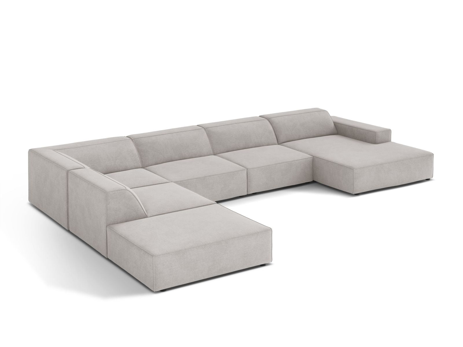 Modulares 7-Sitzer Ecksofa Jodie in modernem Design, linksseitig, ideal für großzügige Wohnräume und gesellige Abende.