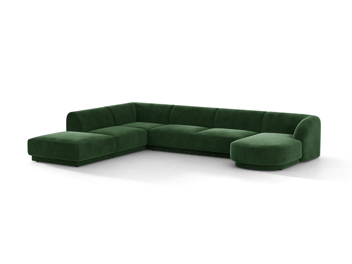 Miley Panoramasofa von Micadoni, Ecksofa links in Dunkelbeige mit Bluvel-Stoffbezug, schwarzen Kunststofffüssen und niedriger Rückenlehne.