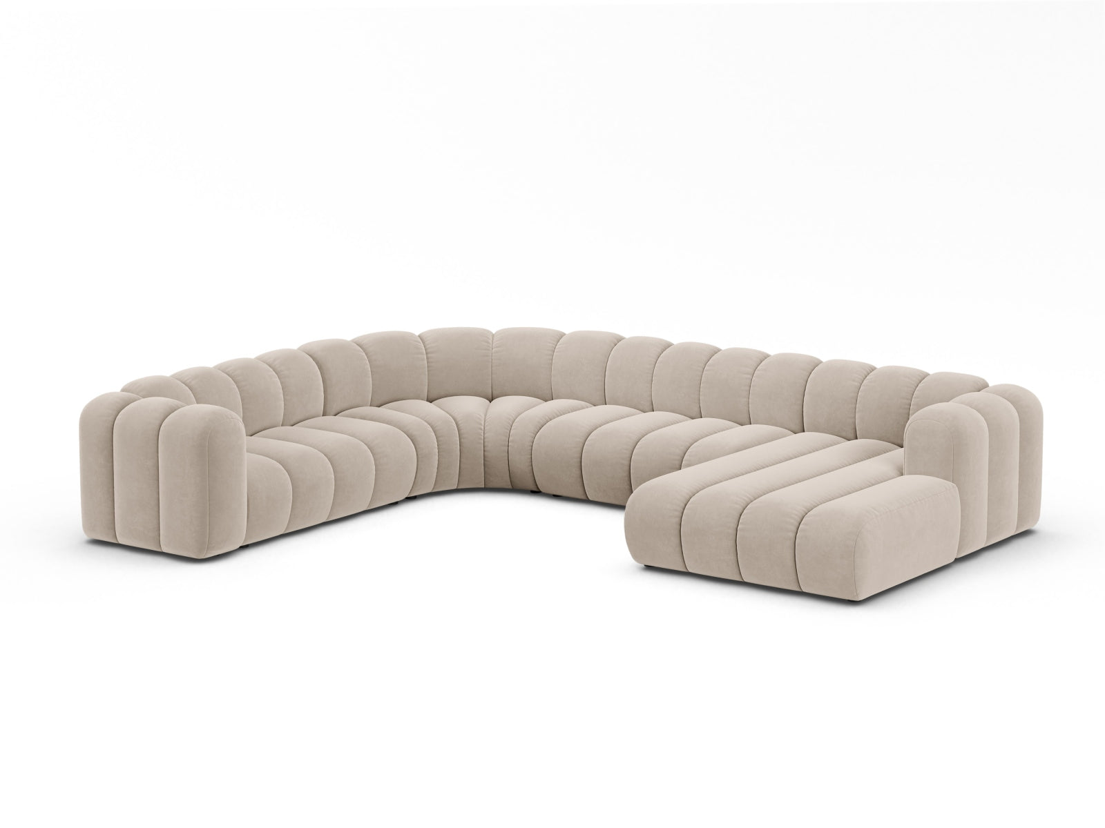 Lupine Velour Modular Panoramic Ecksofa links 6 Sitzer in Beige präsentiert im Onlineshop von KAQTU Design AG. Ecksofa links ist von Micadoni
