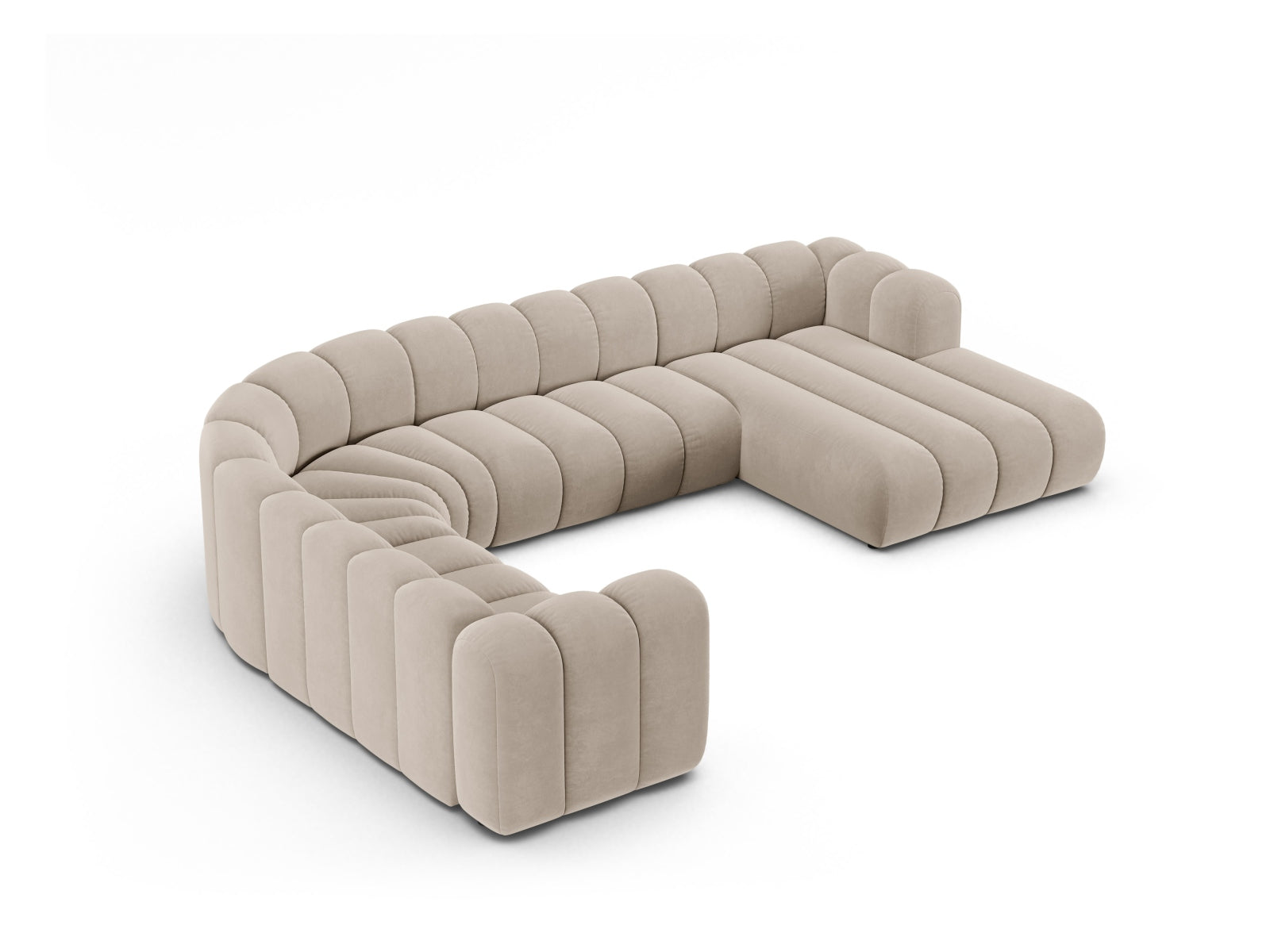 Lupine Velour Modular Panoramic Ecksofa links 6 Sitzer in Beige präsentiert im Onlineshop von KAQTU Design AG. Ecksofa links ist von Micadoni