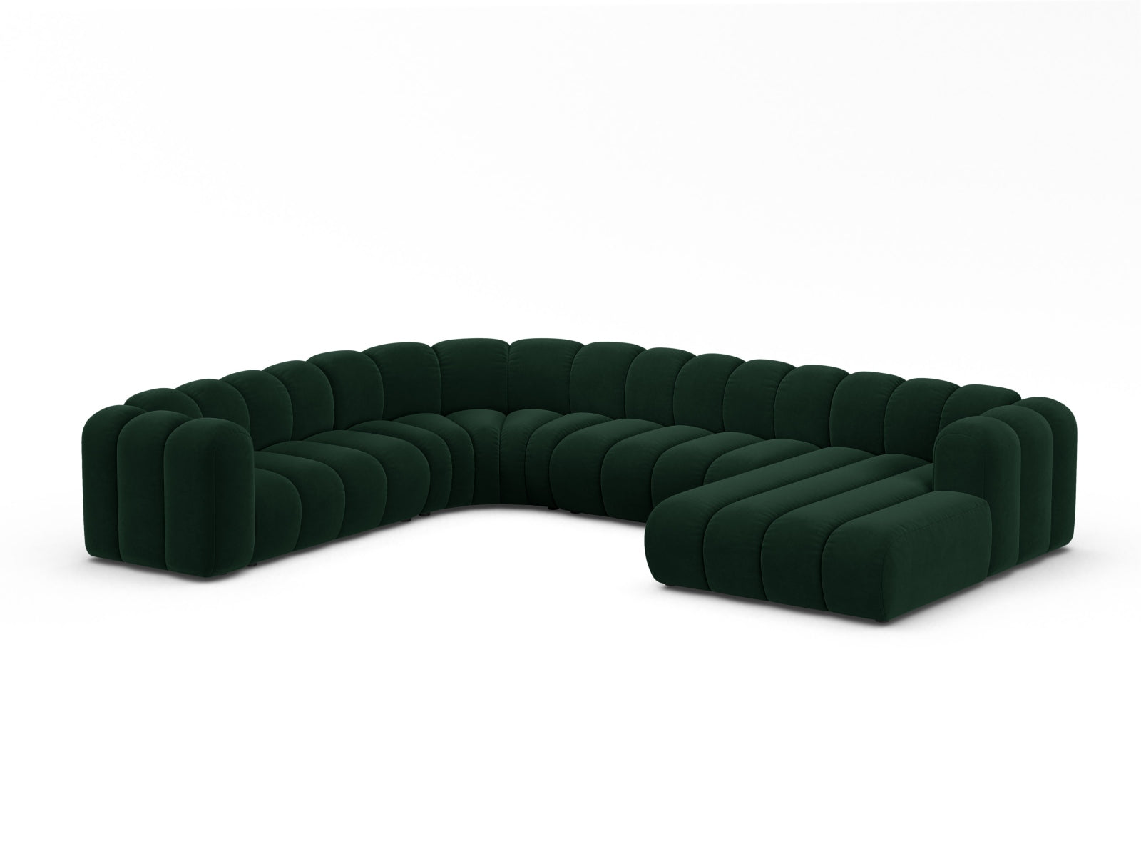 Lupine Velour Modular Panoramic Ecksofa links 6 Sitzer in Bottle Green präsentiert im Onlineshop von KAQTU Design AG. Ecksofa links ist von Micadoni