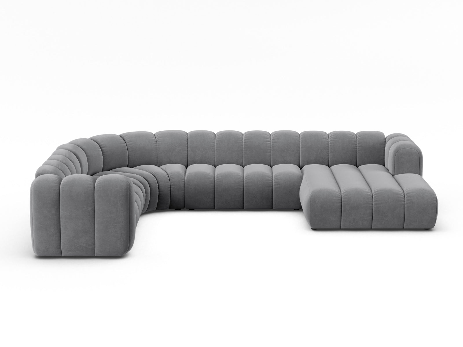 Lupine Velour Modular Panoramic Ecksofa links 6 Sitzer in Grey präsentiert im Onlineshop von KAQTU Design AG. Ecksofa links ist von Micadoni