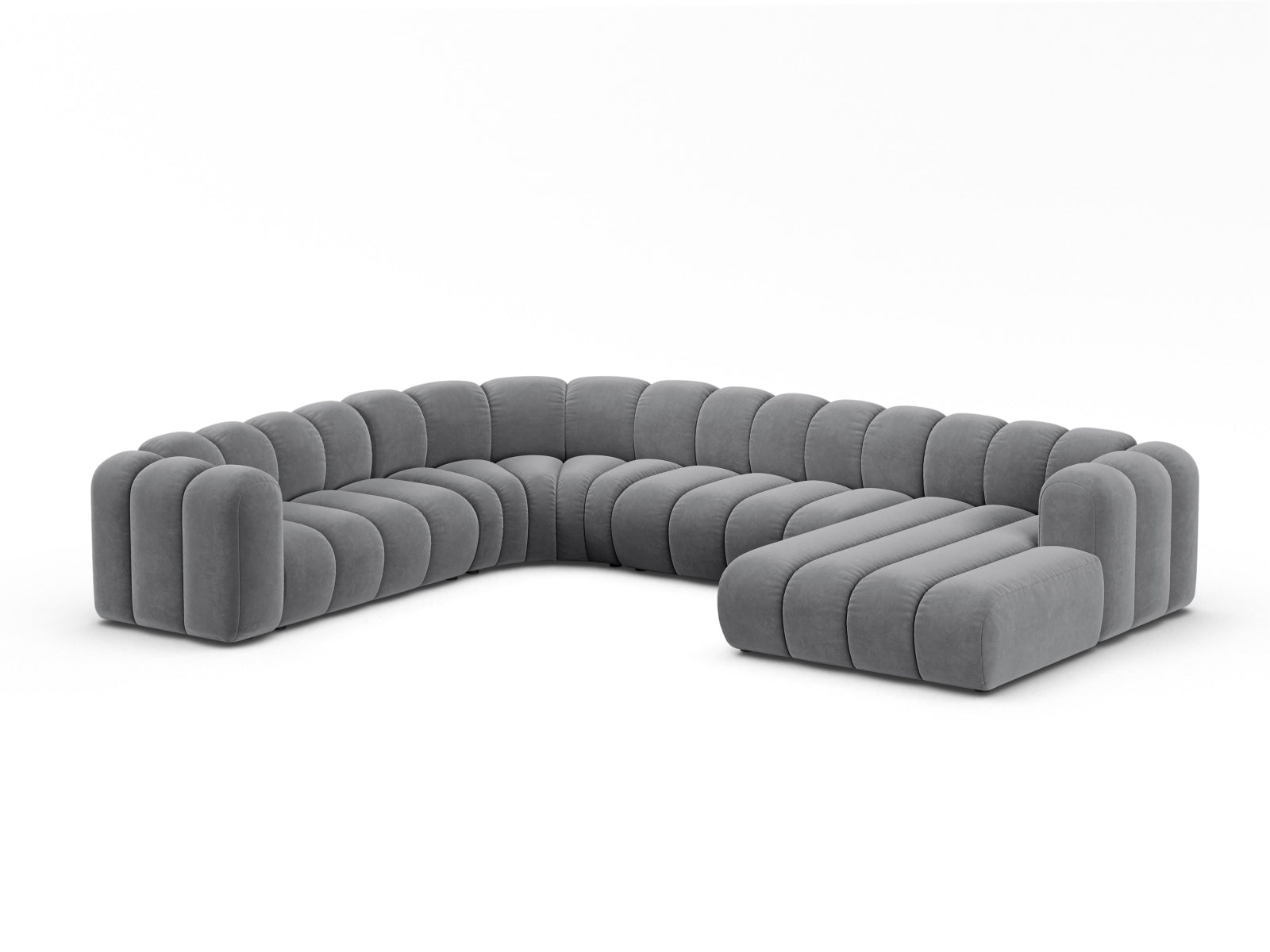 Lupine Velour Modular Panoramic Ecksofa links 6 Sitzer in Grey präsentiert im Onlineshop von KAQTU Design AG. Ecksofa links ist von Micadoni
