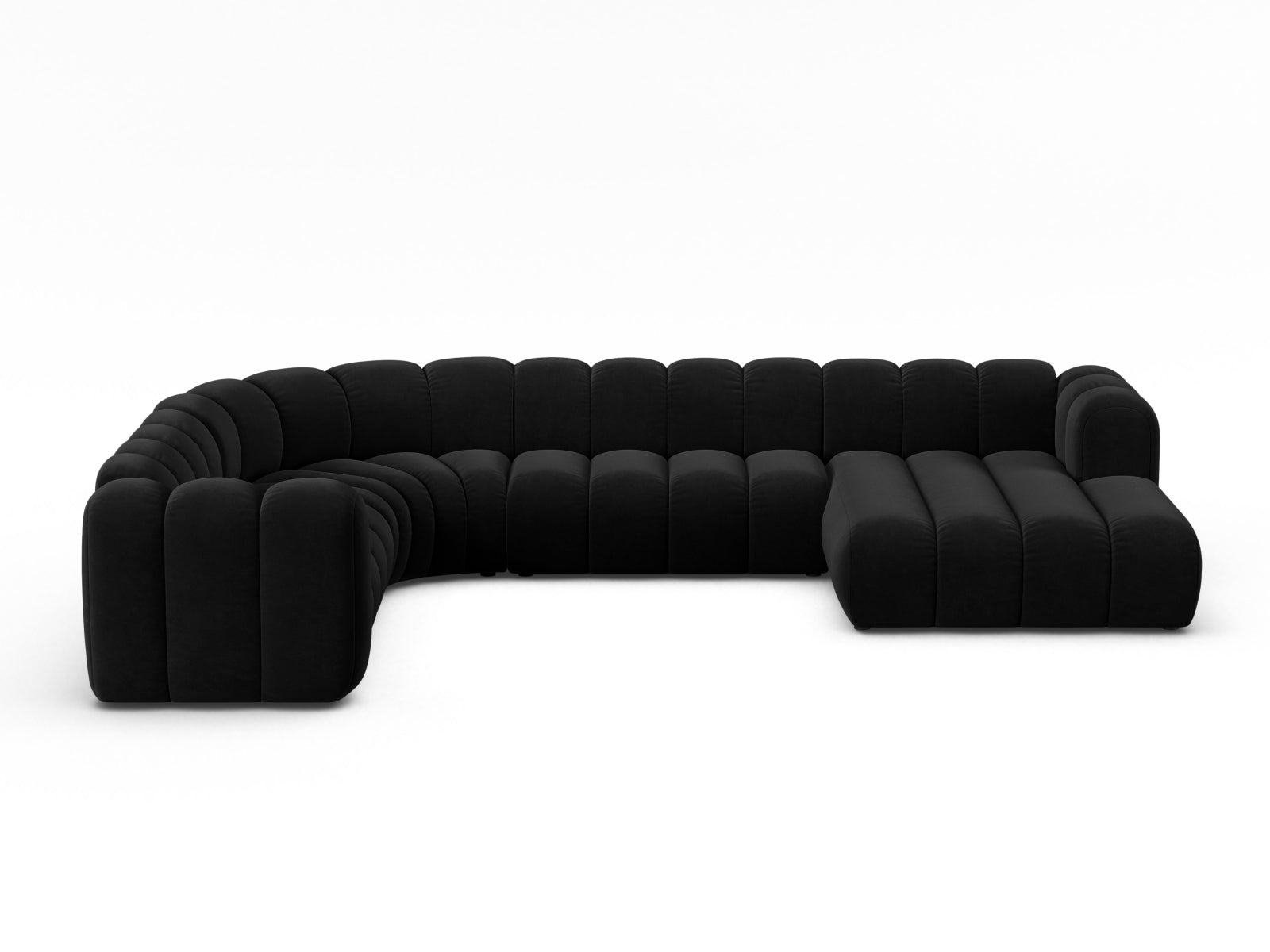 Lupine Velour Modular Panoramic Ecksofa links 6 Sitzer in Black-Salvador präsentiert im Onlineshop von KAQTU Design AG. Ecksofa links ist von Micadoni