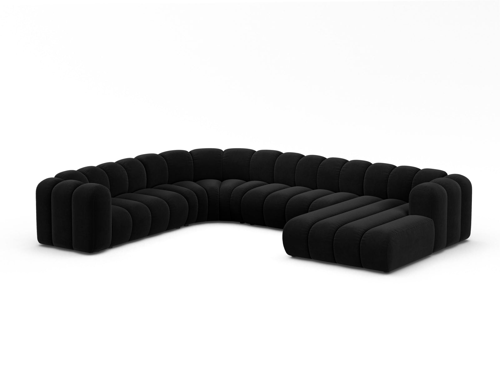 Lupine Velour Modular Panoramic Ecksofa links 6 Sitzer in Black-Salvador präsentiert im Onlineshop von KAQTU Design AG. Ecksofa links ist von Micadoni