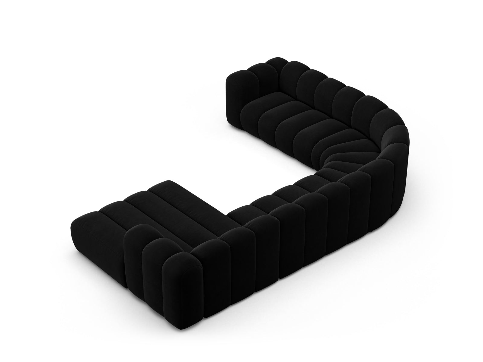 Lupine Velour Modular Panoramic Ecksofa links 6 Sitzer in Black präsentiert im Onlineshop von KAQTU Design AG. Ecksofa links ist von Micadoni