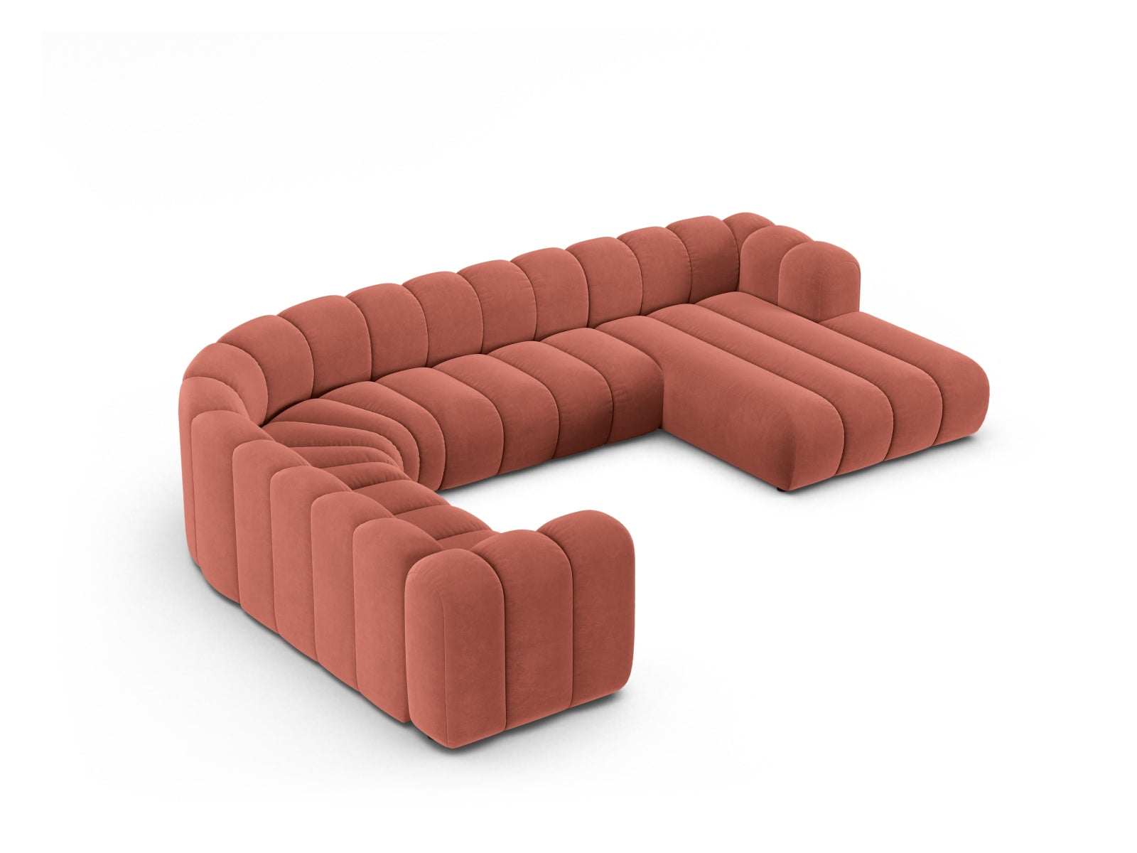 Lupine Velour Modular Panoramic Ecksofa links 6 Sitzer in Coral präsentiert im Onlineshop von KAQTU Design AG. Ecksofa links ist von Micadoni