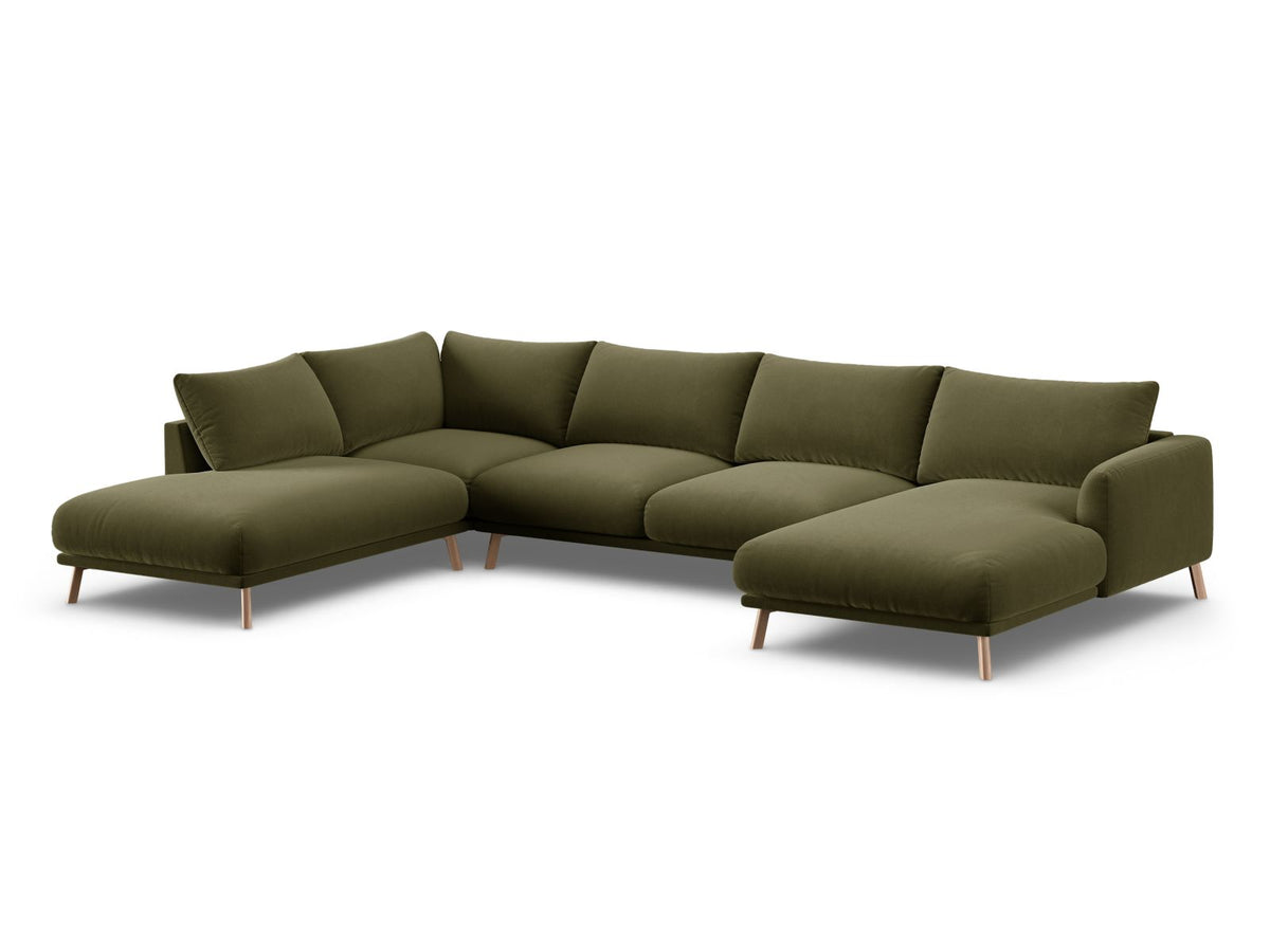 6-Sitzer Panoramic Ecksofa links Naomi in Green-Salvador präsentiert im Onlineshop von KAQTU Design AG. Ecksofa links ist von Micadoni