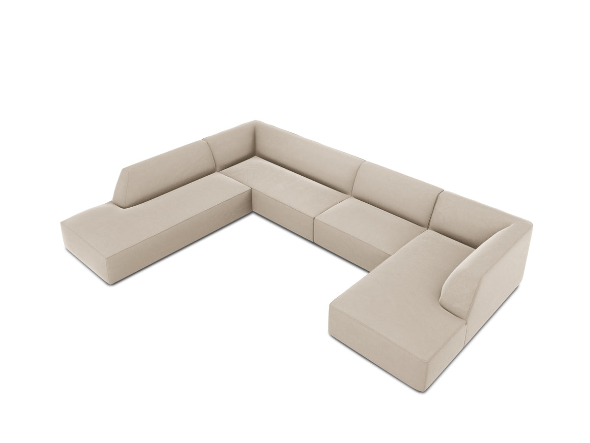 Ruby Velour Panoramic Ecksofa links 7 Sitzer in Beige-Salvador präsentiert im Onlineshop von KAQTU Design AG. Ecksofa links ist von Micadoni