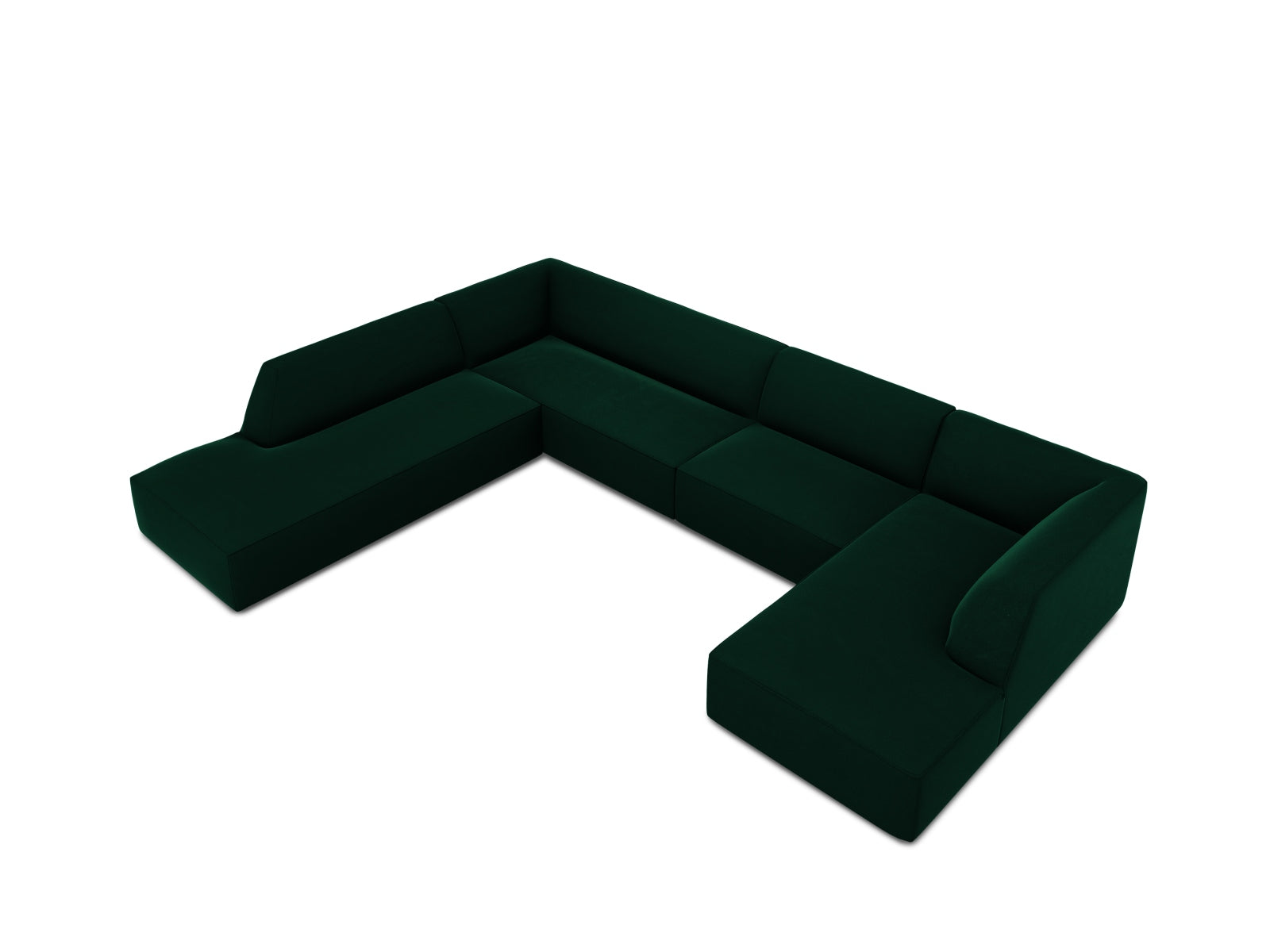 Luxuriöses 7-Sitzer Ecksofa in Ruby Velour, linksseitig, perfekt für gemütliche Zusammenkünfte und modernes Wohndesign.