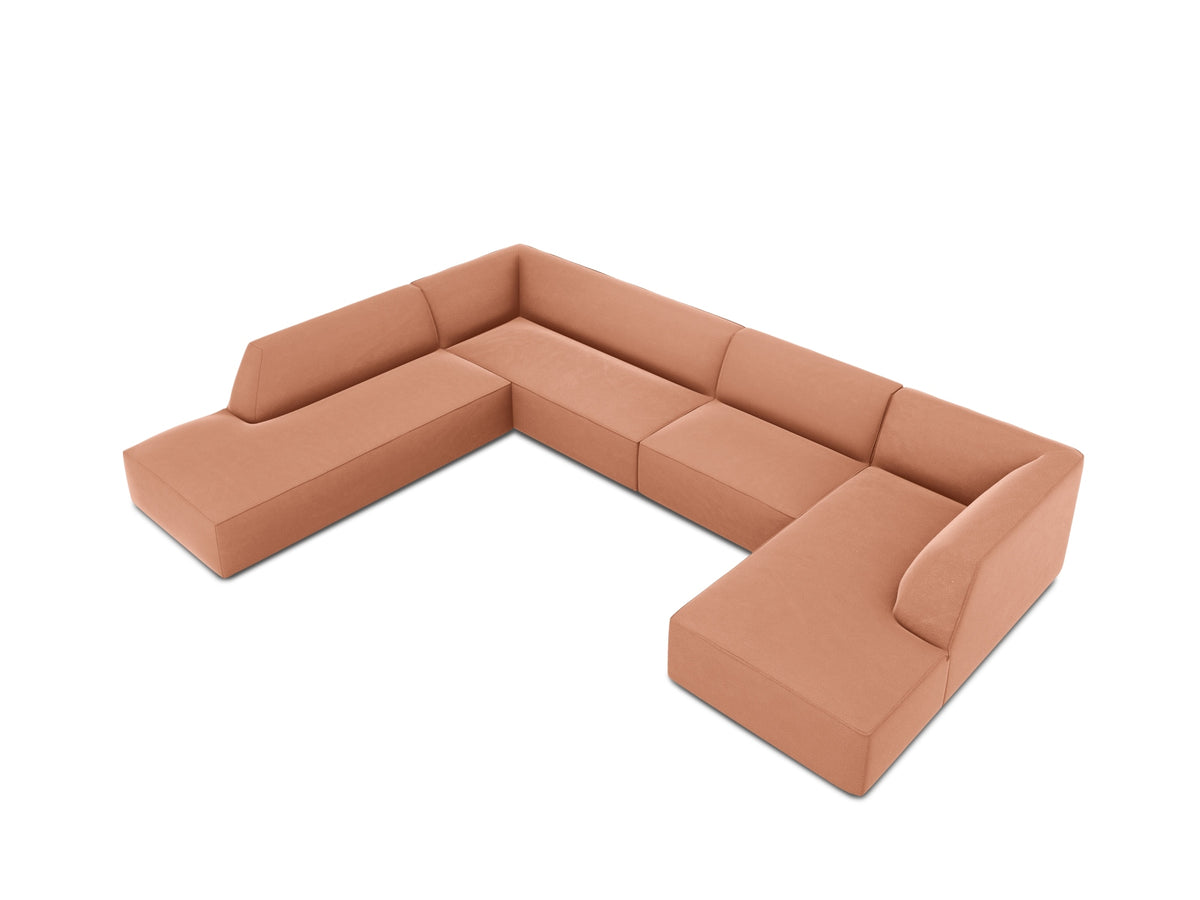 Ruby Velour Panoramic Ecksofa links 7 Sitzer in Pink-Salvador präsentiert im Onlineshop von KAQTU Design AG. Ecksofa links ist von Micadoni