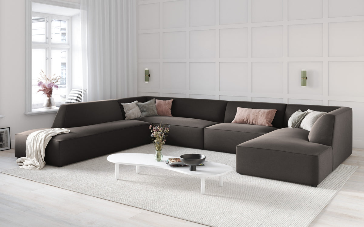 Ruby Velour Panoramic Ecksofa links 7 Sitzer in Dark Grey-Salvador präsentiert im Onlineshop von KAQTU Design AG. Ecksofa links ist von Micadoni