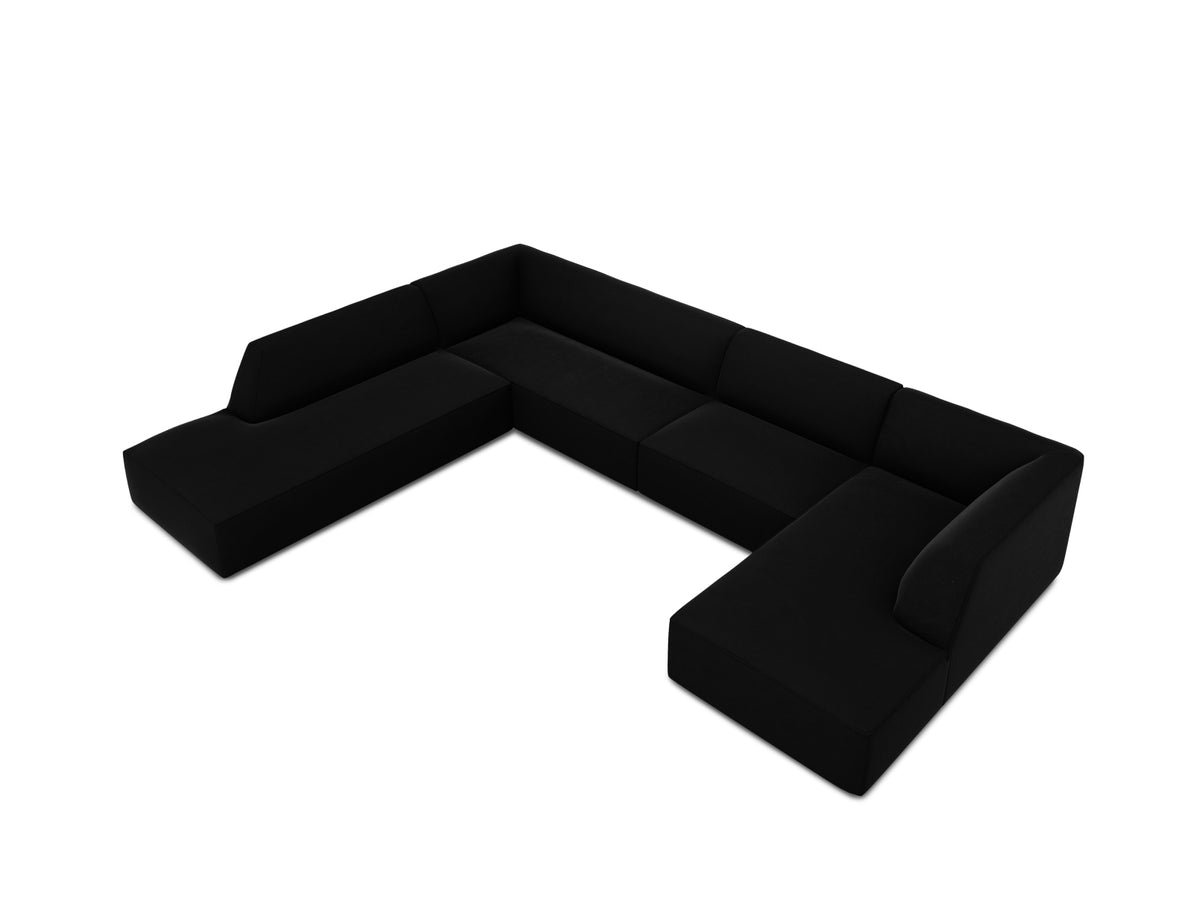 Ruby Velour Panoramic Ecksofa links 7 Sitzer in Black-Salvador präsentiert im Onlineshop von KAQTU Design AG. Ecksofa links ist von Micadoni