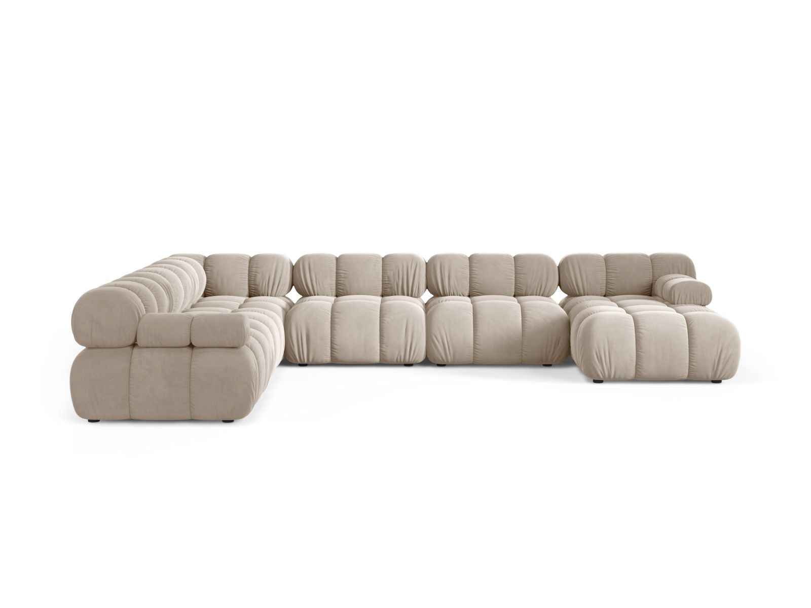 Elegantes 8-Sitzer Ecksofa Panoramic links Bellis in stilvollem Dark Beige-Bluvel, ideal für moderne Wohnräume.