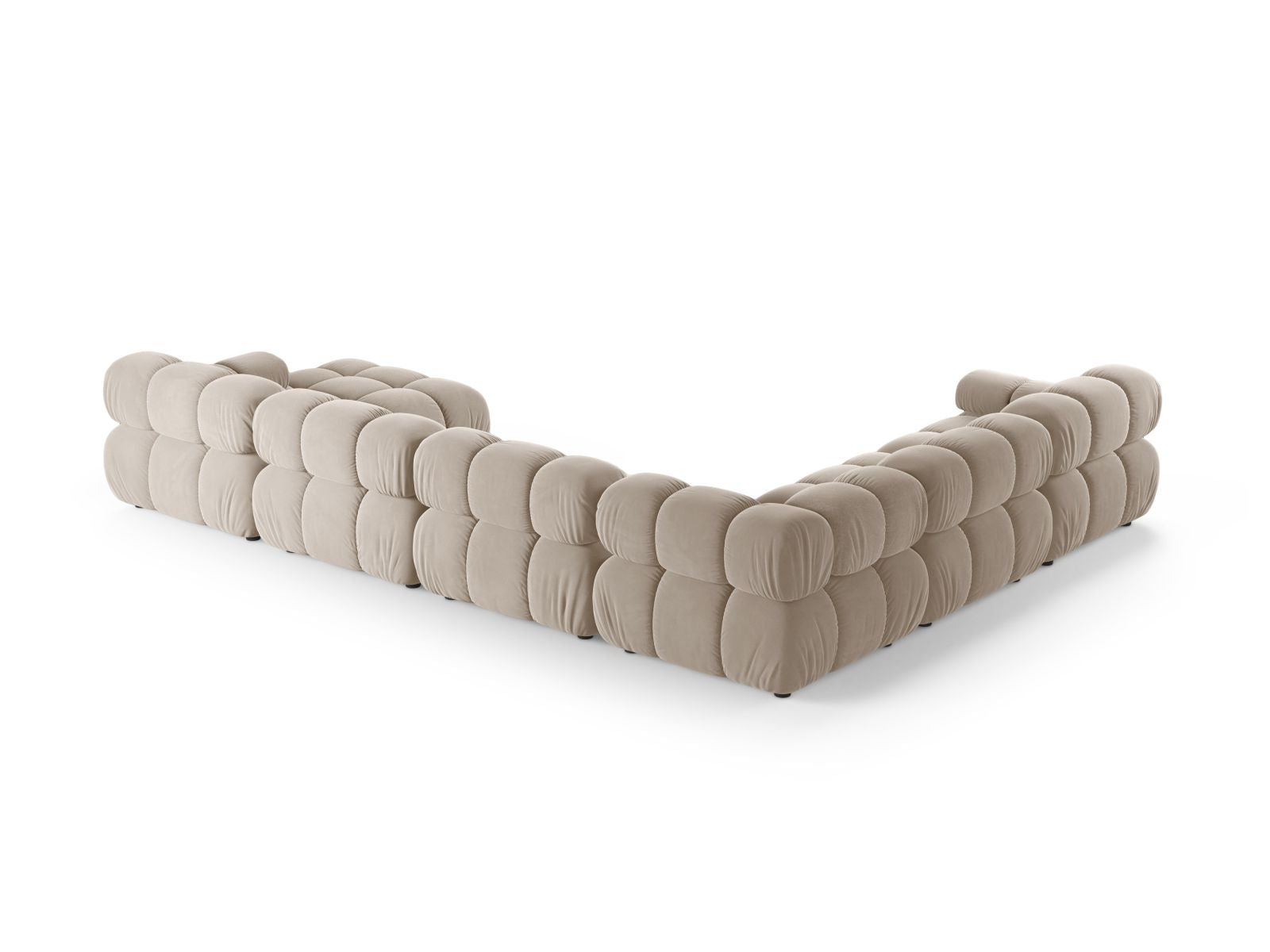 Geräumiges 8-Sitzer Ecksofa Panoramic links Bellis in edlem Dunkelbeige-Bluvel, perfekt für gemütliche und stilvolle Wohnzimmer.