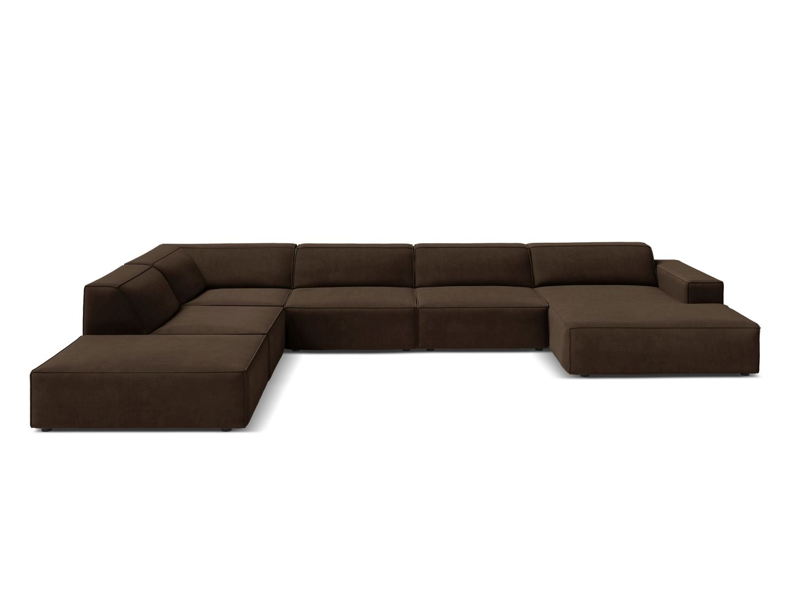 Jodie Velour modulares Panoramic Ecksofa links 7 Sitzer in Dark Brown-Bluvel präsentiert im Onlineshop von KAQTU Design AG. Ecksofa links ist von Micadoni