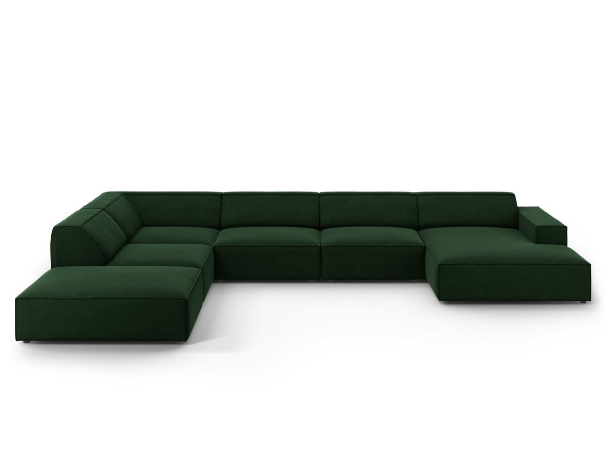 Jodie Velour modulares Panoramic Ecksofa links 7 Sitzer in Bottle Green-Bluvel präsentiert im Onlineshop von KAQTU Design AG. L-Sofa links ist von Micadoni