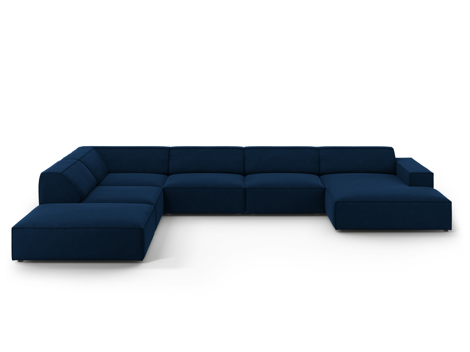 Jodie Velour modulares Panoramic Ecksofa links 7 Sitzer in Royal Blue-Bluvel präsentiert im Onlineshop von KAQTU Design AG. L-Sofa links ist von Micadoni