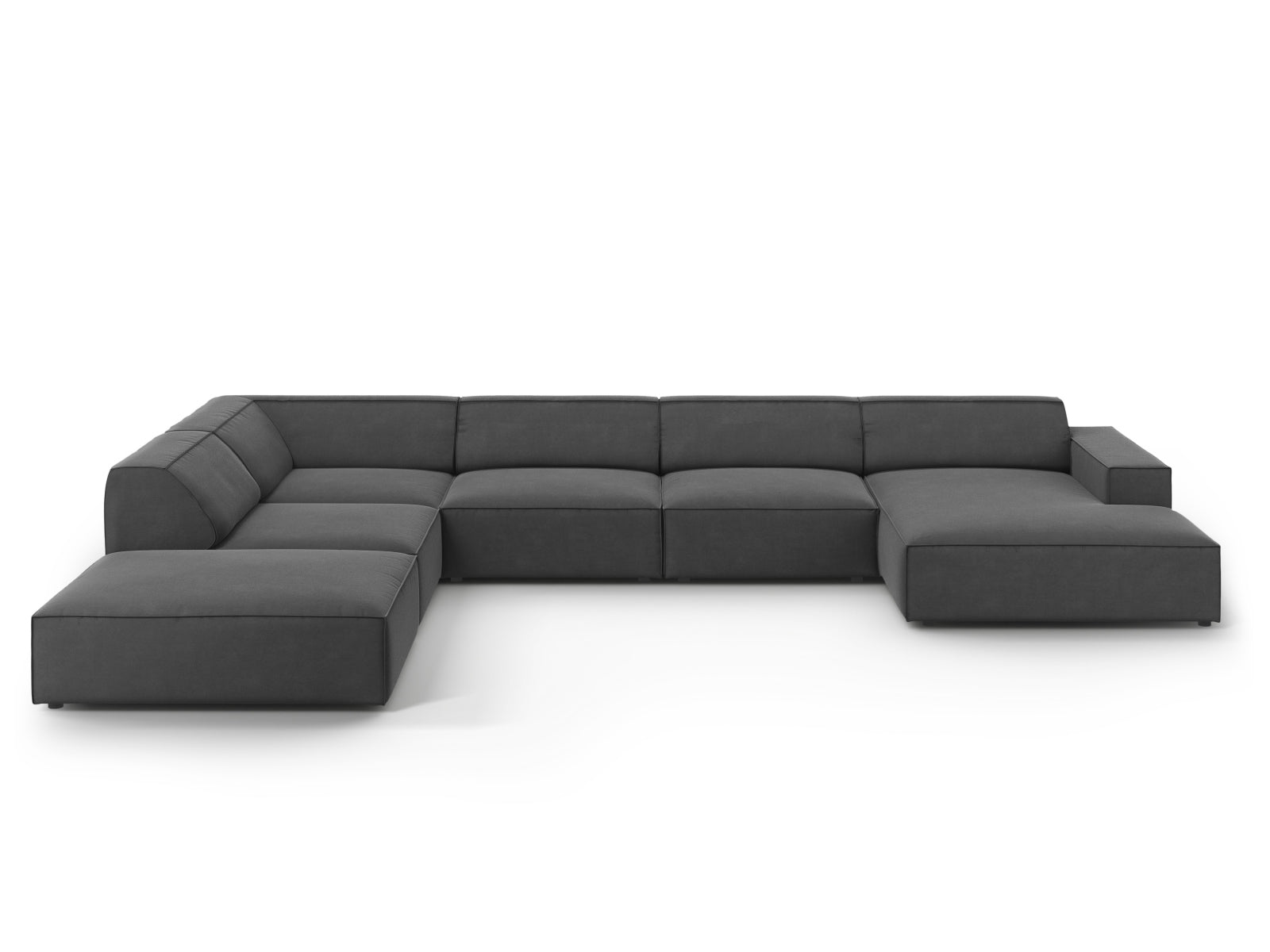 Jodie Velour modulares Panoramic Ecksofa links 7 Sitzer in Grey-Bluvel präsentiert im Onlineshop von KAQTU Design AG. L-Sofa links ist von Micadoni