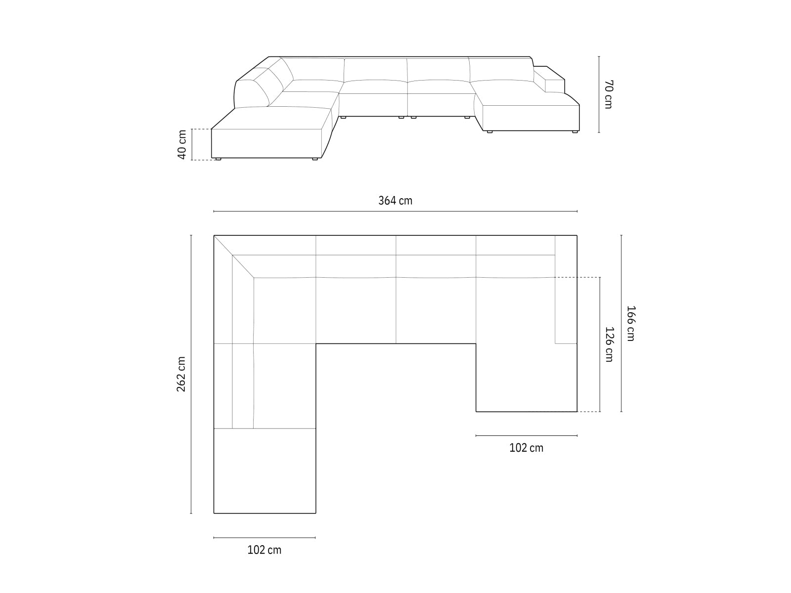 Stilvolles, modulares 7-Sitzer Ecksofa Jodie Velour in Schwarz-Bluvel, ideal für gemütliche Zusammenkünfte und modernes Wohndesign.