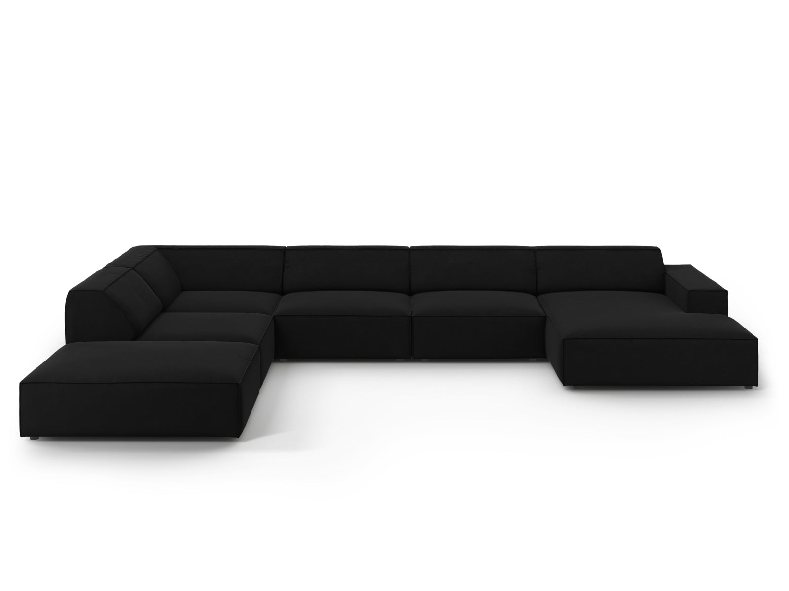 Jodie Velour modulares Panoramic Ecksofa links 7 Sitzer in Black-Bluvel präsentiert im Onlineshop von KAQTU Design AG. L-Sofa links ist von Micadoni