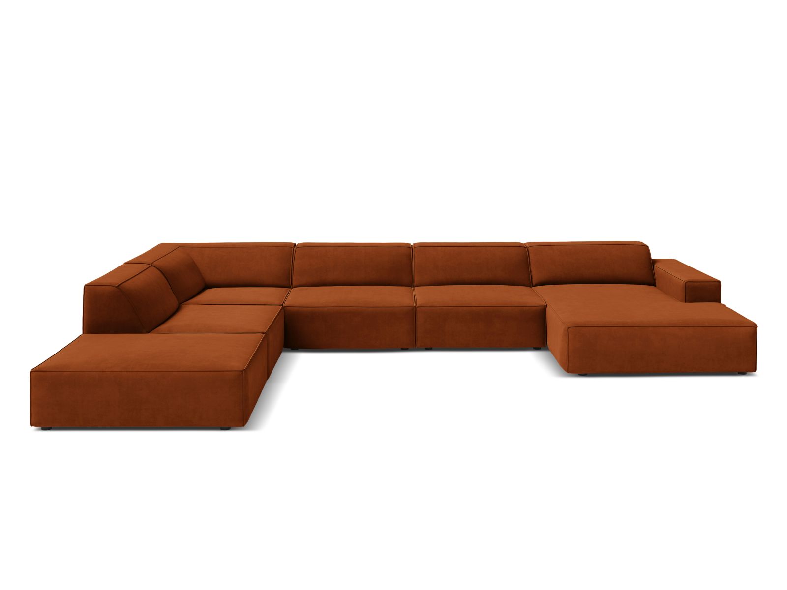 Jodie Velour modulares Panoramic Ecksofa links 7 Sitzer in Terracotta-Bluvel präsentiert im Onlineshop von KAQTU Design AG. Ecksofa links ist von Micadoni