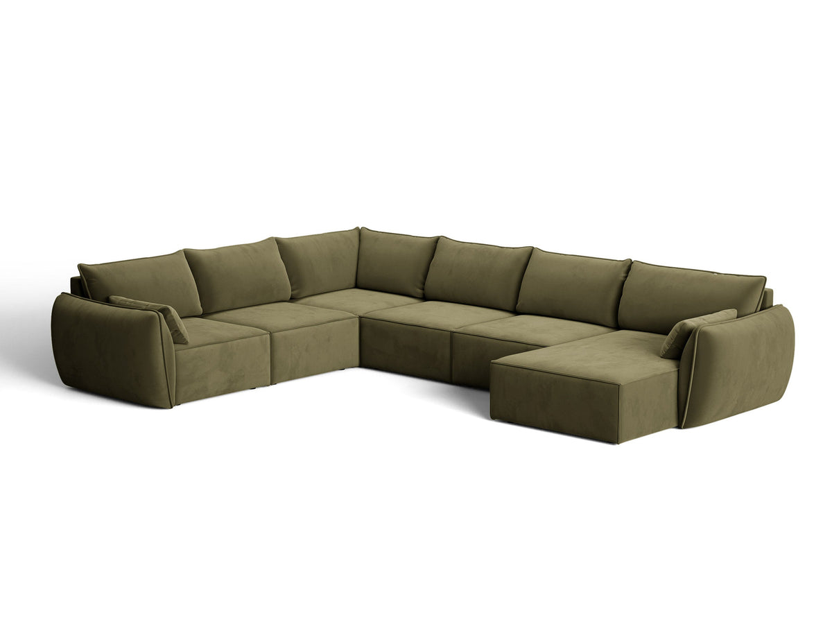 L-Sofa Kaelle Panoramasofa links von Micadoni mit Stoffbezug und niedrigen schwarzen Beinen