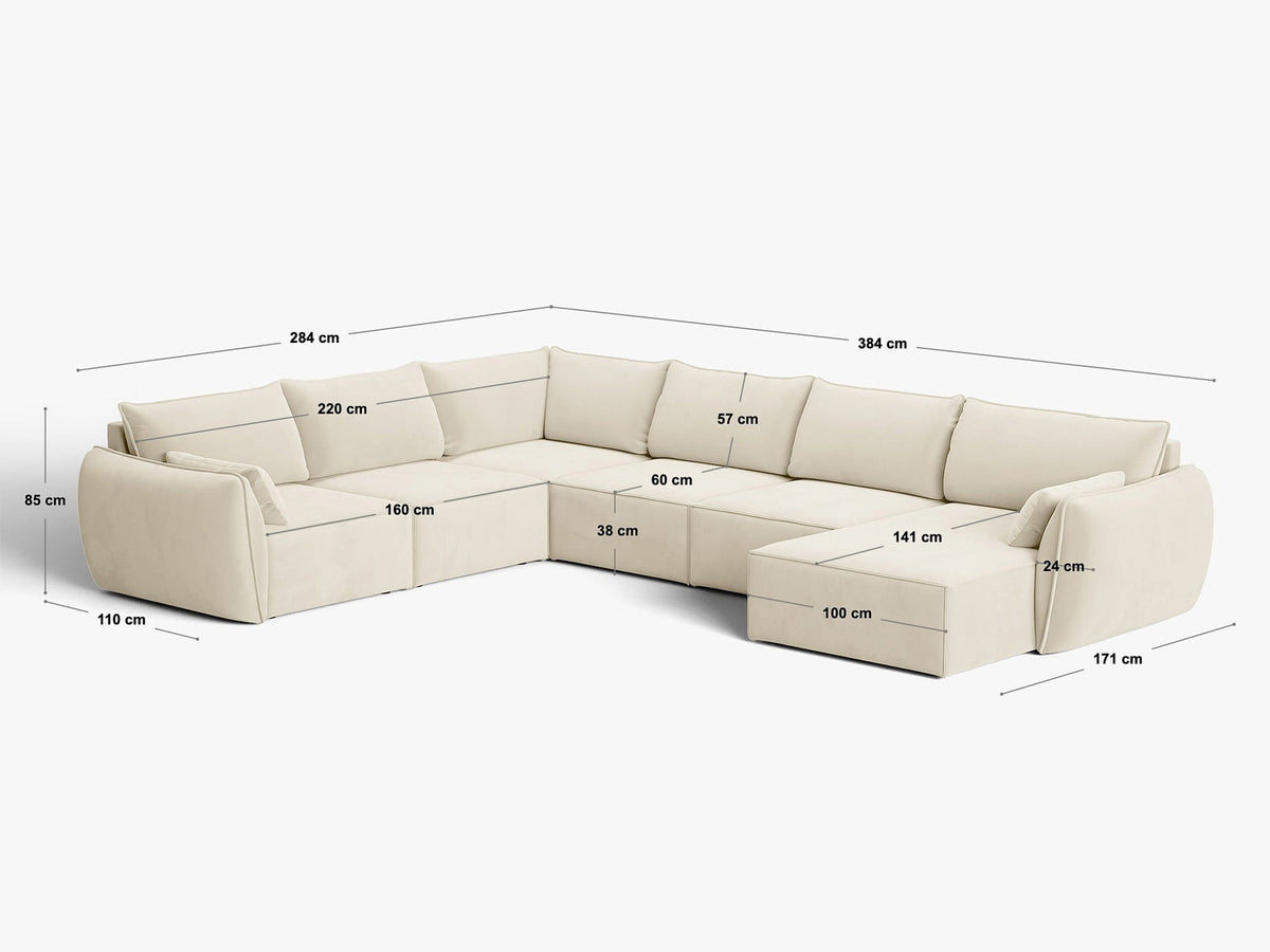 L-Sofa Kaelle Panoramasofa links von Micadoni mit Stoffbezug und niedrigen schwarzen Beinen